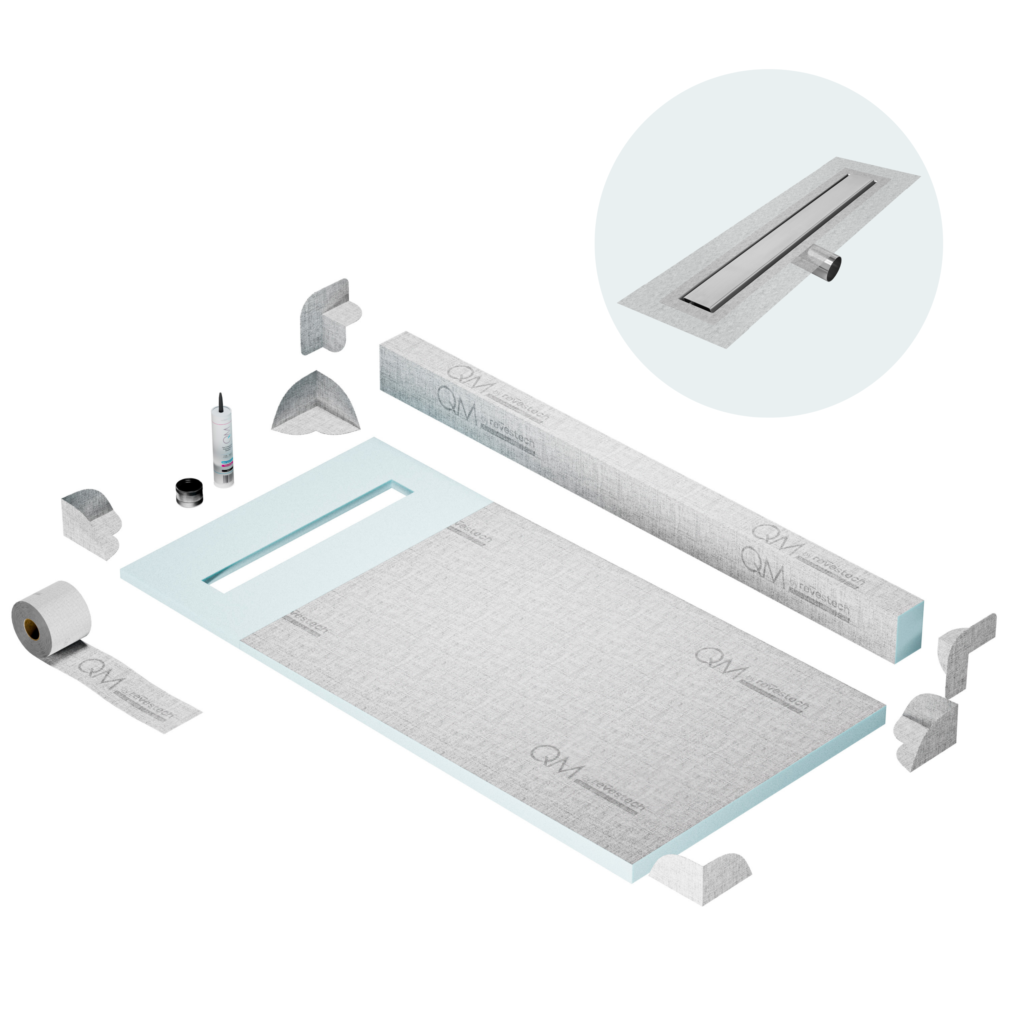 Curb Mist (Tile-In) Shower Pan Kit Linear Drain