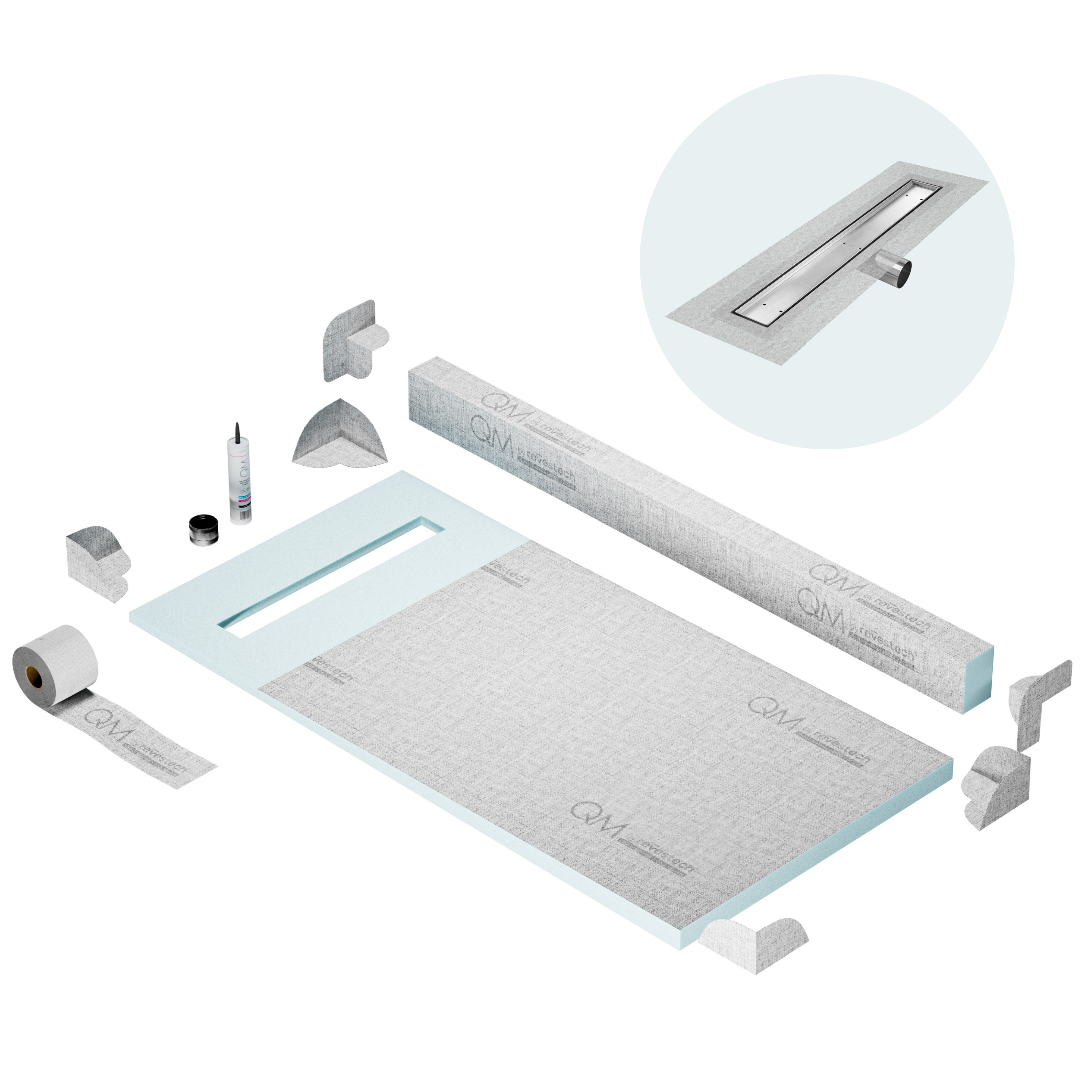 Curb Mist (Tile-In) Shower Pan Kit Linear Drain