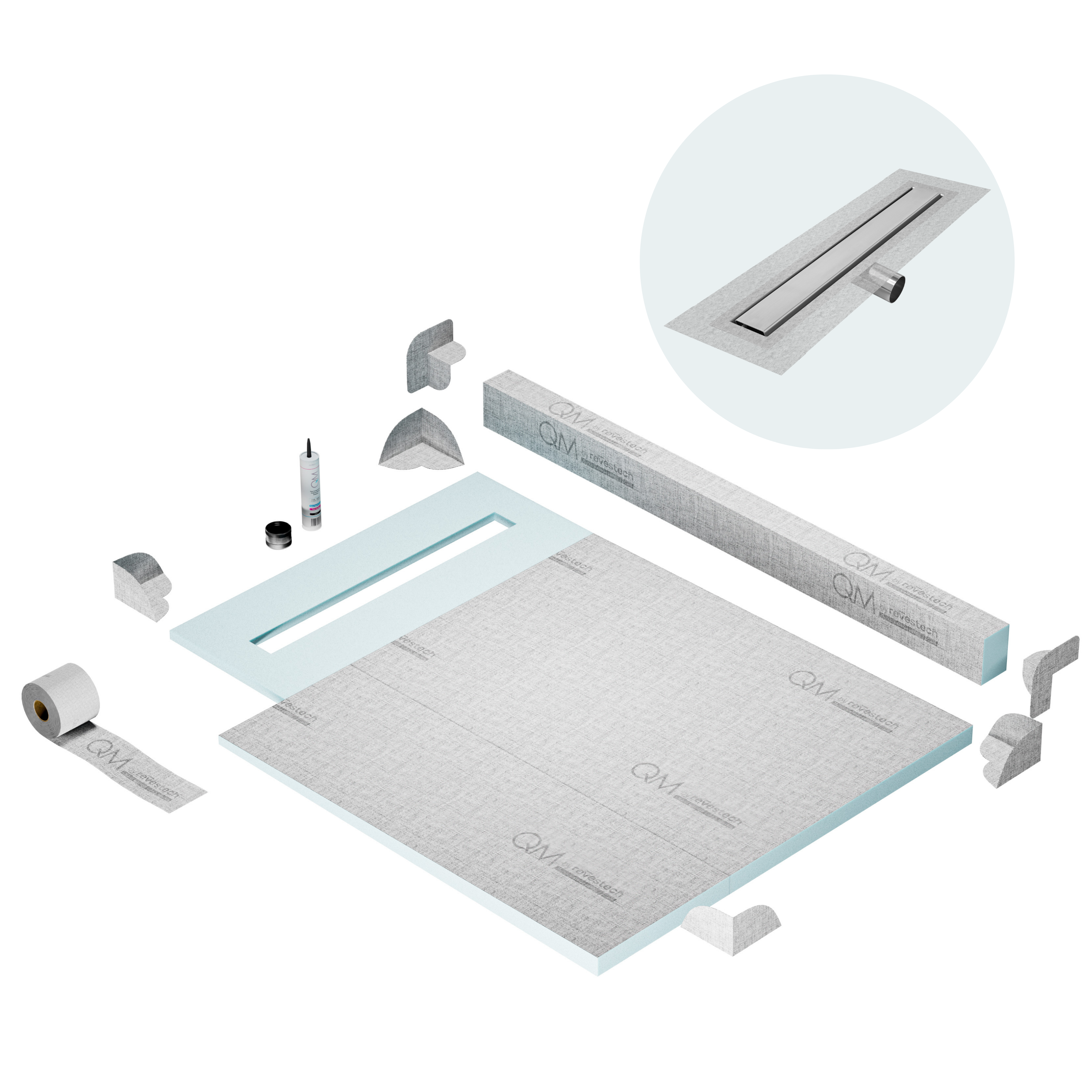 Curb Mist (Tile-In) Shower Pan Kit Linear Drain