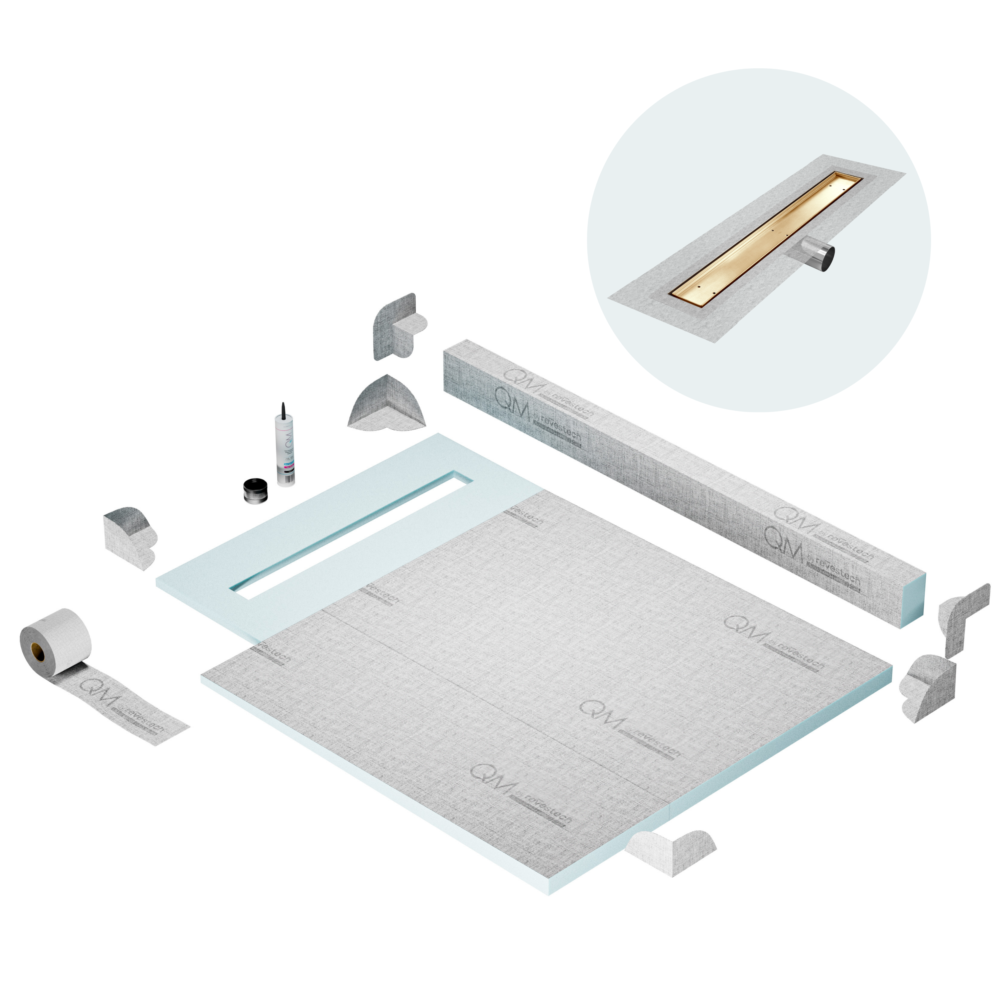 Curb Mist (Tile-In) Shower Pan Kit Linear Drain