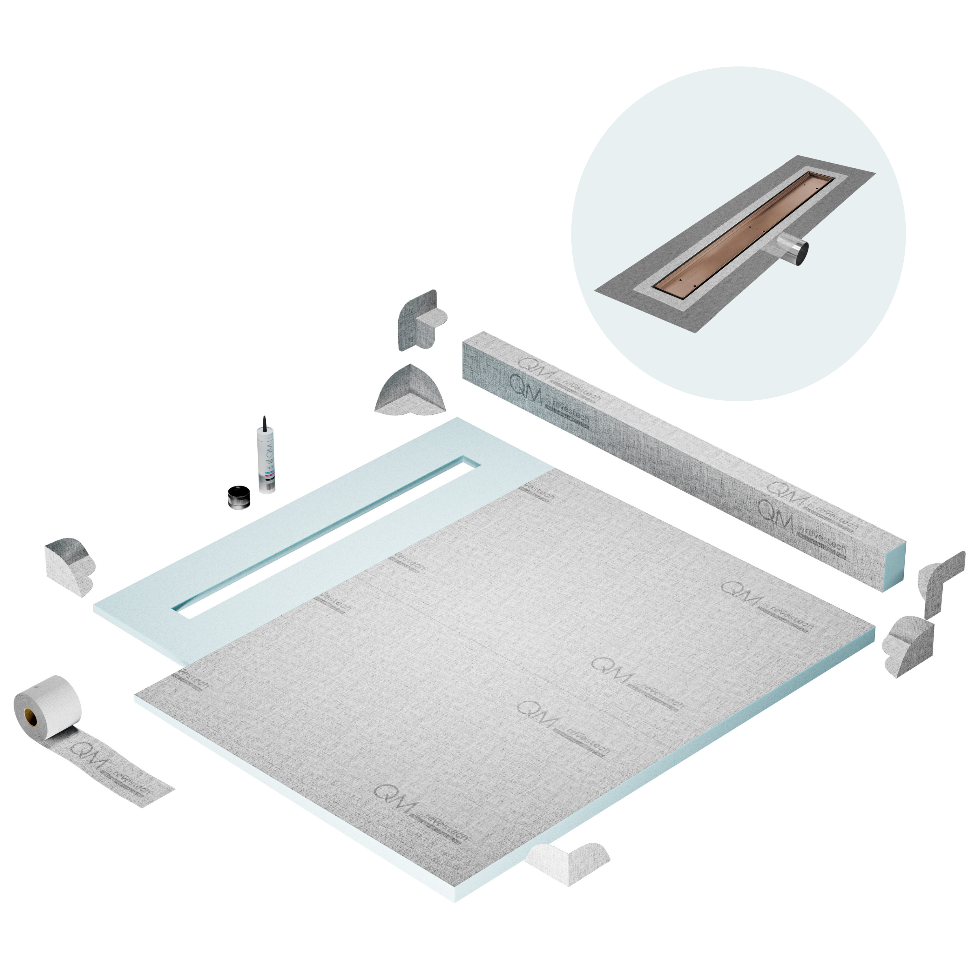 Curb Mist (Tile-In) Shower Pan Kit Linear Drain