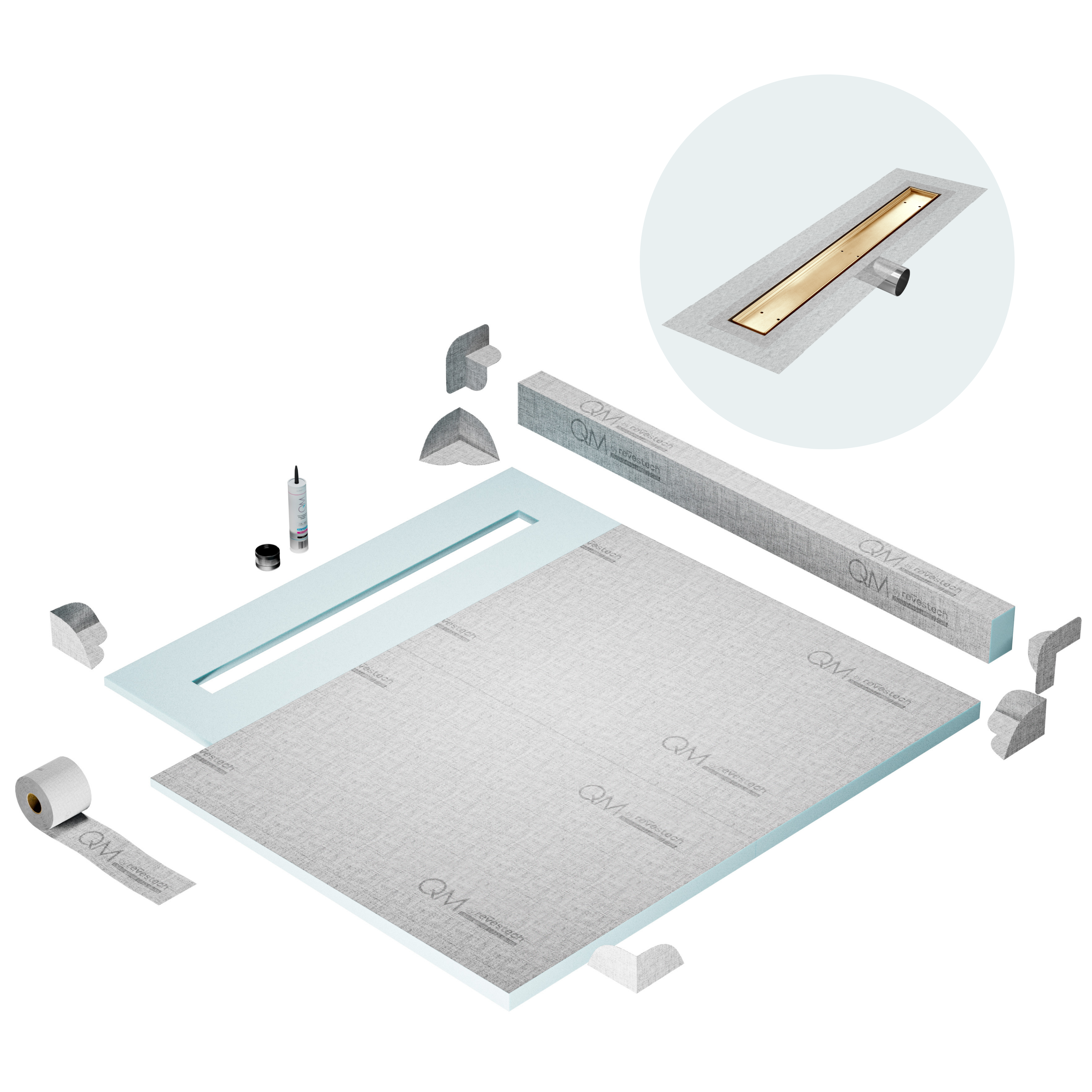 Curb Mist (Tile-In) Shower Pan Kit Linear Drain