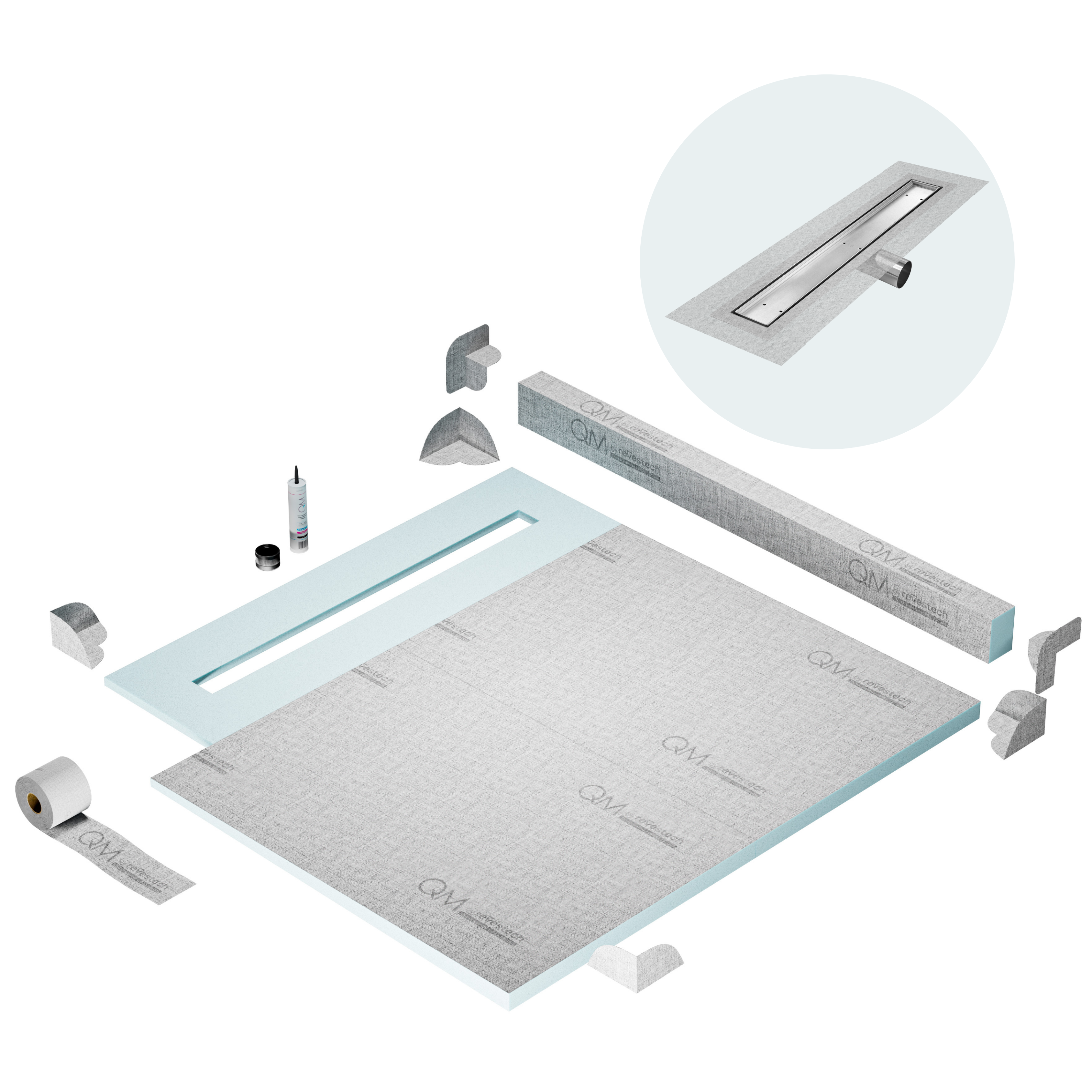 Curb Mist (Tile-In) Shower Pan Kit Linear Drain