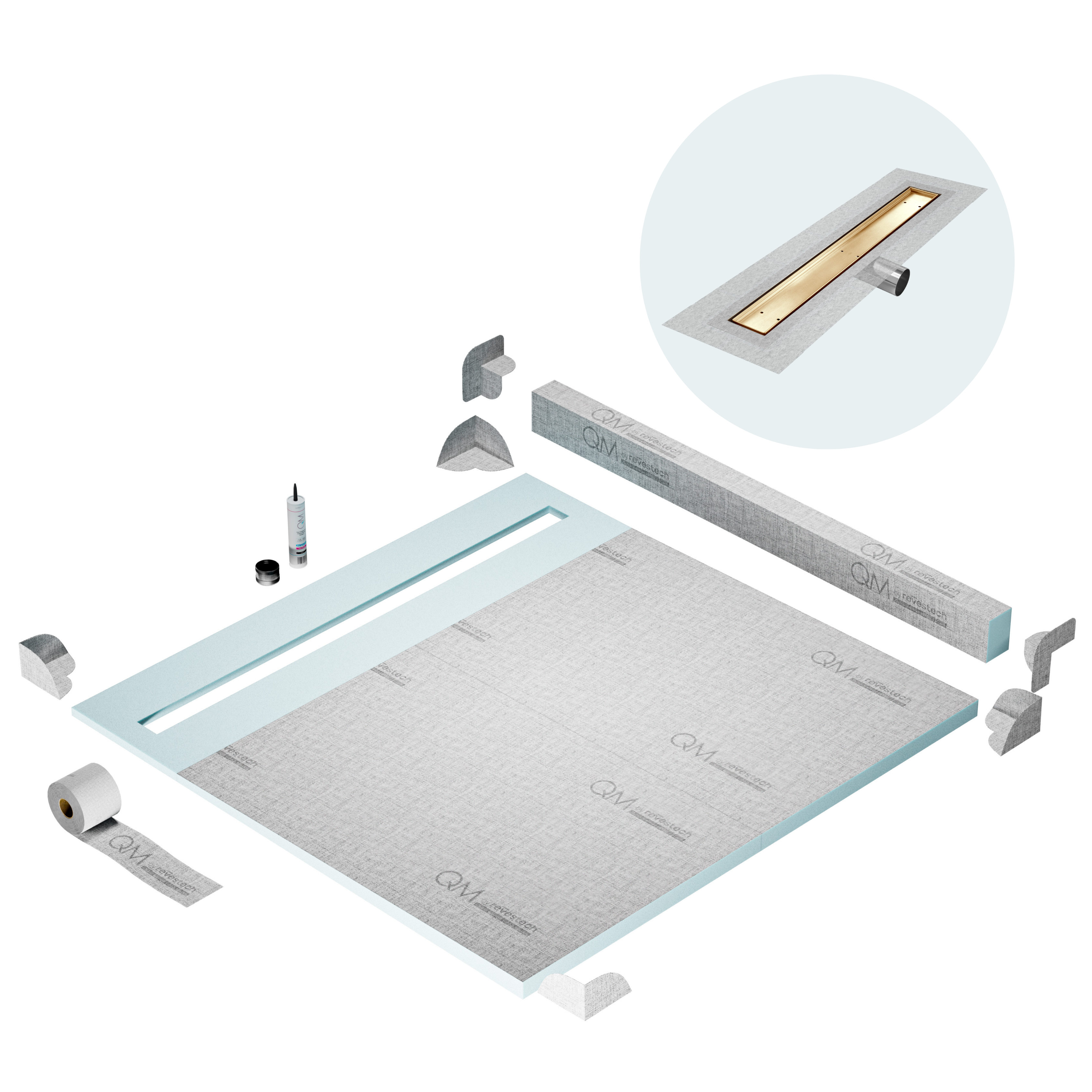 Curb Mist (Tile-In) Shower Pan Kit Linear Drain