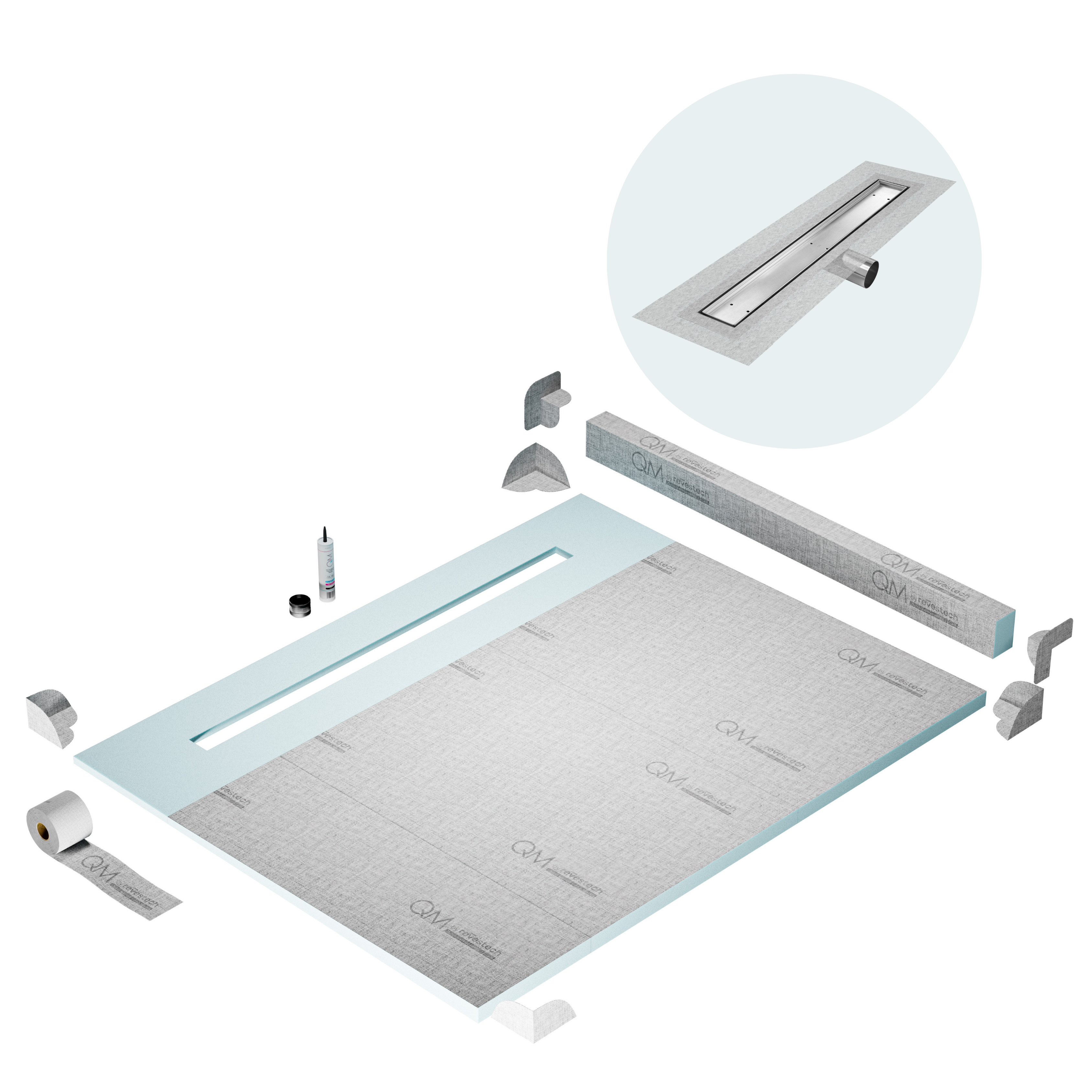 Curb Mist (Tile-In) Shower Pan Kit Linear Drain