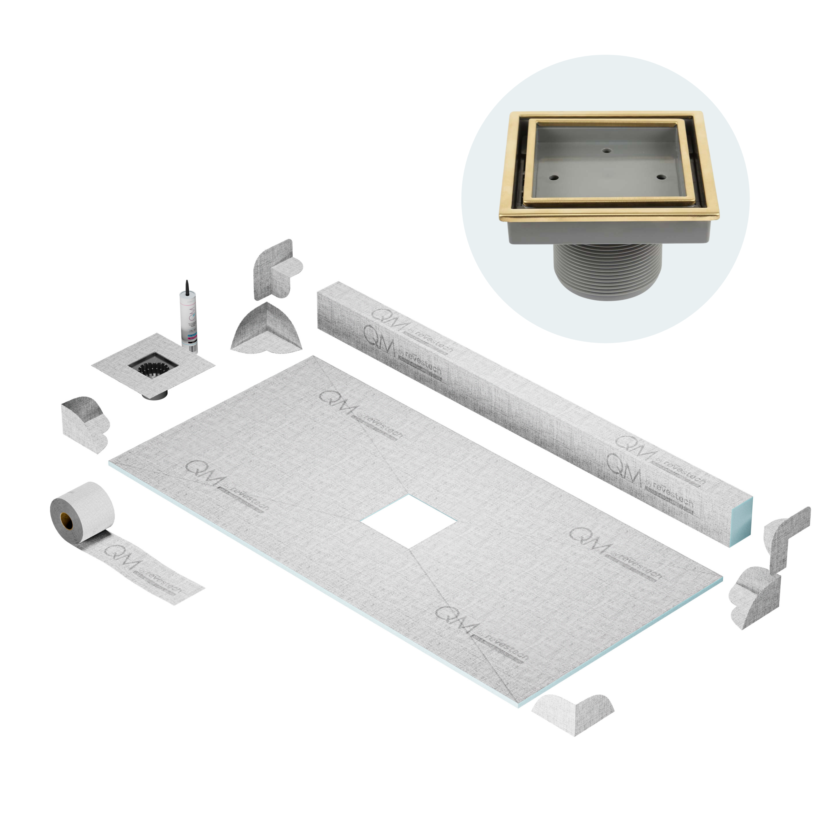 Curb Veil (Tile-In) Shower Pan Kit Square drain