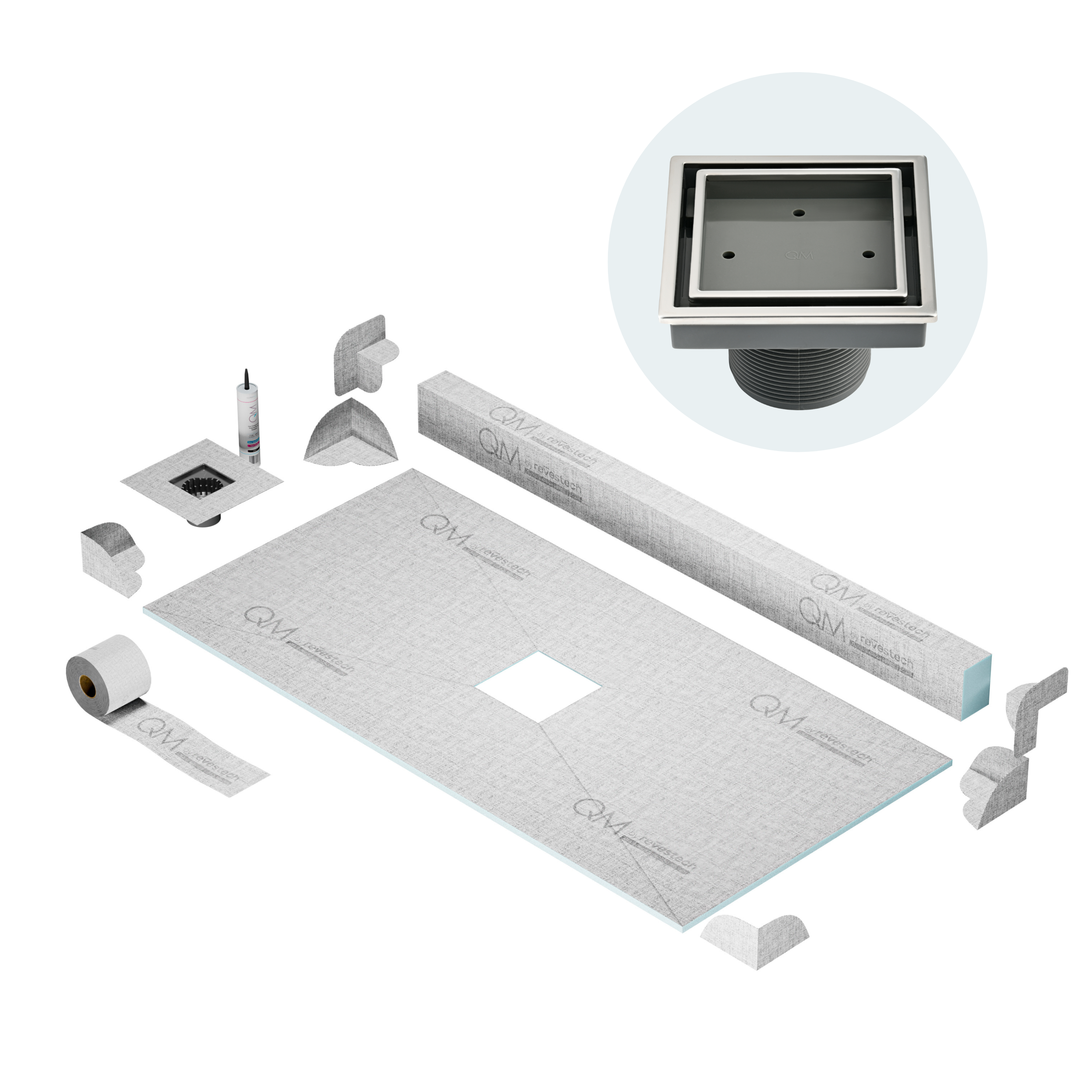 Curb Veil (Tile-In) Shower Pan Kit Square drain