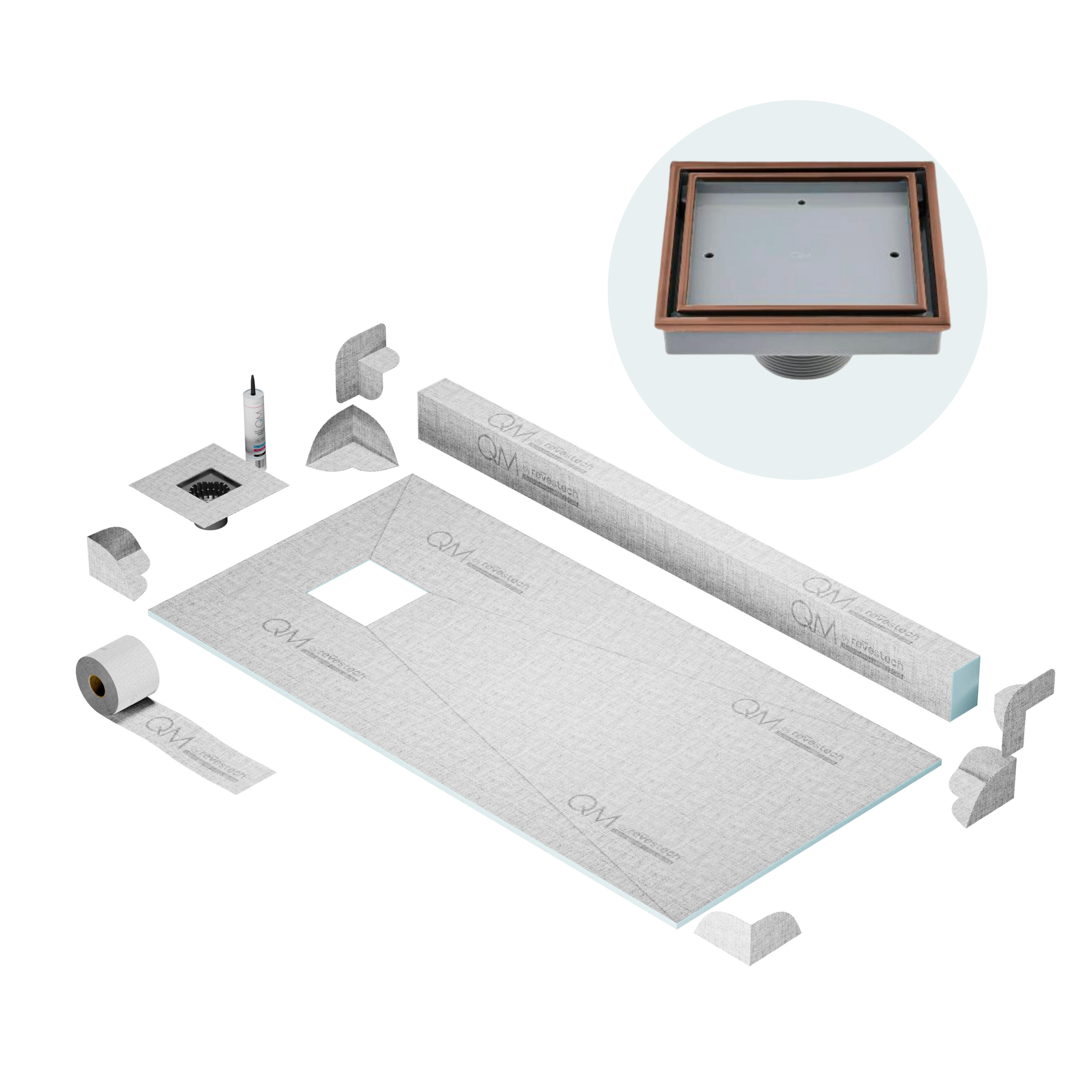 Curb Veil (Tile-In) Shower Pan Kit Square drain