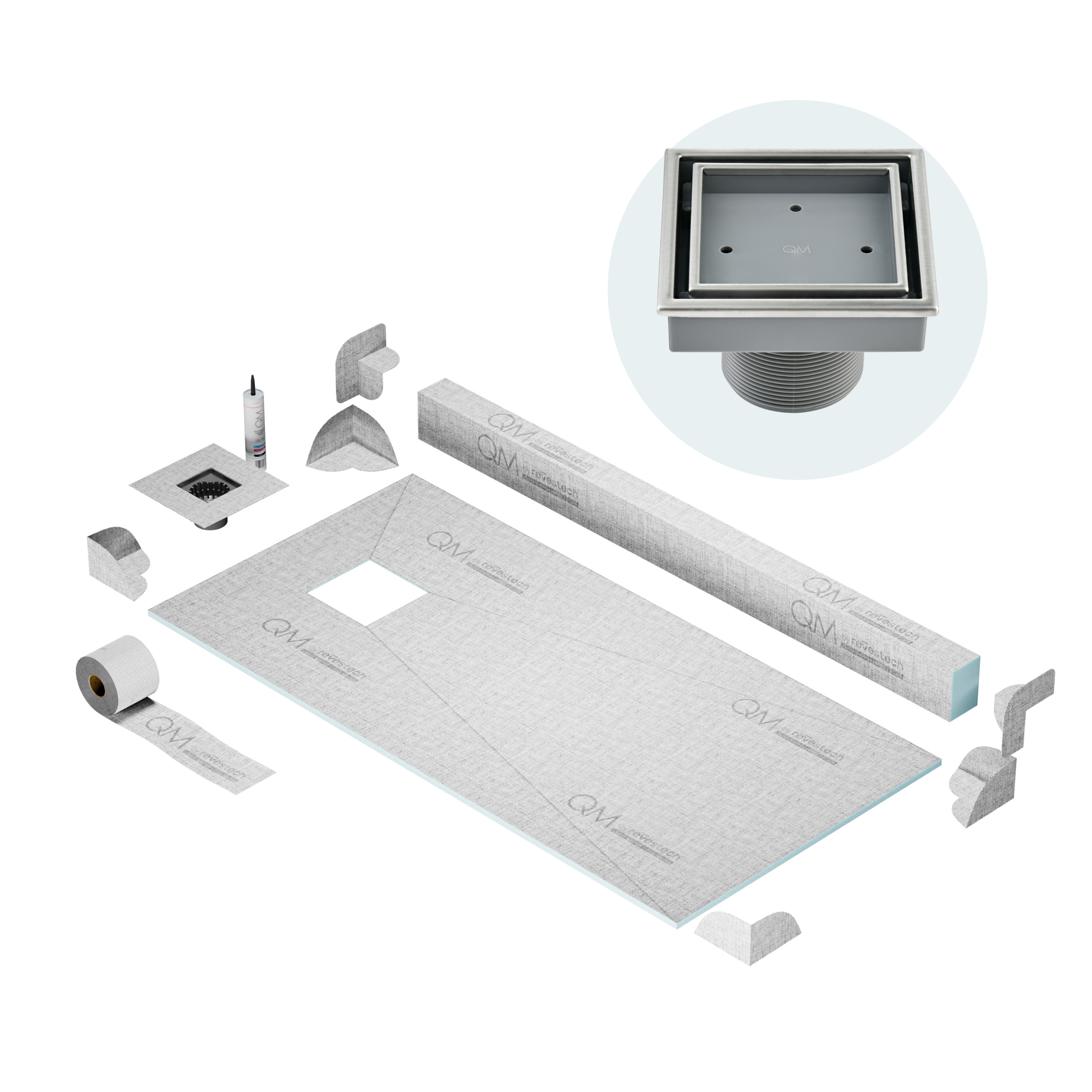 Curb Veil (Tile-In) Shower Pan Kit Square drain