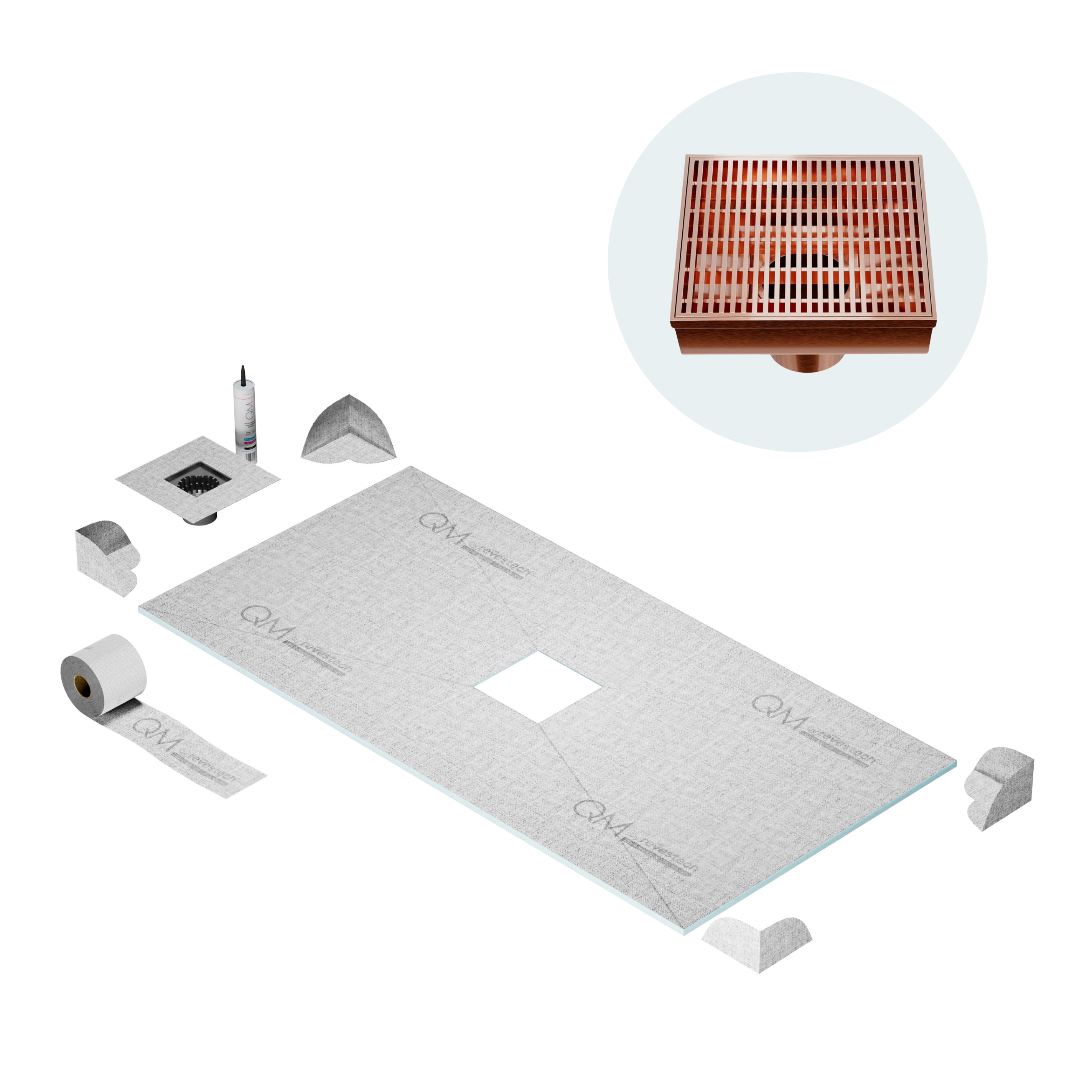Curbless Wedgewire Center Shower Pan Kit Square Drain