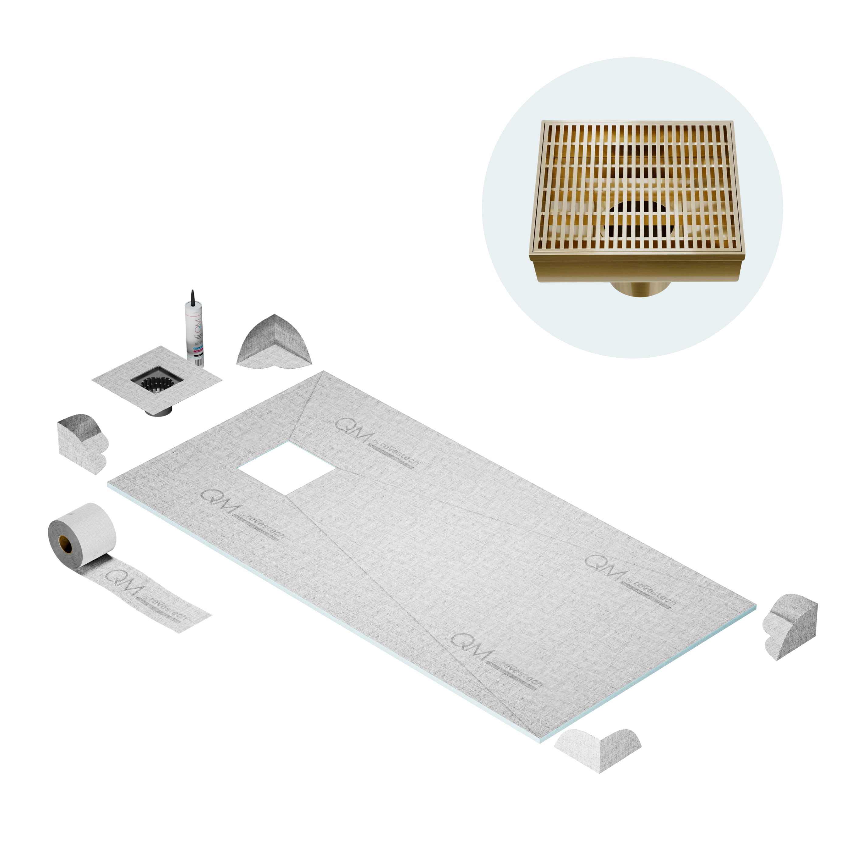 Curbless Wedgewire Center Shower Pan Kit Square Drain
