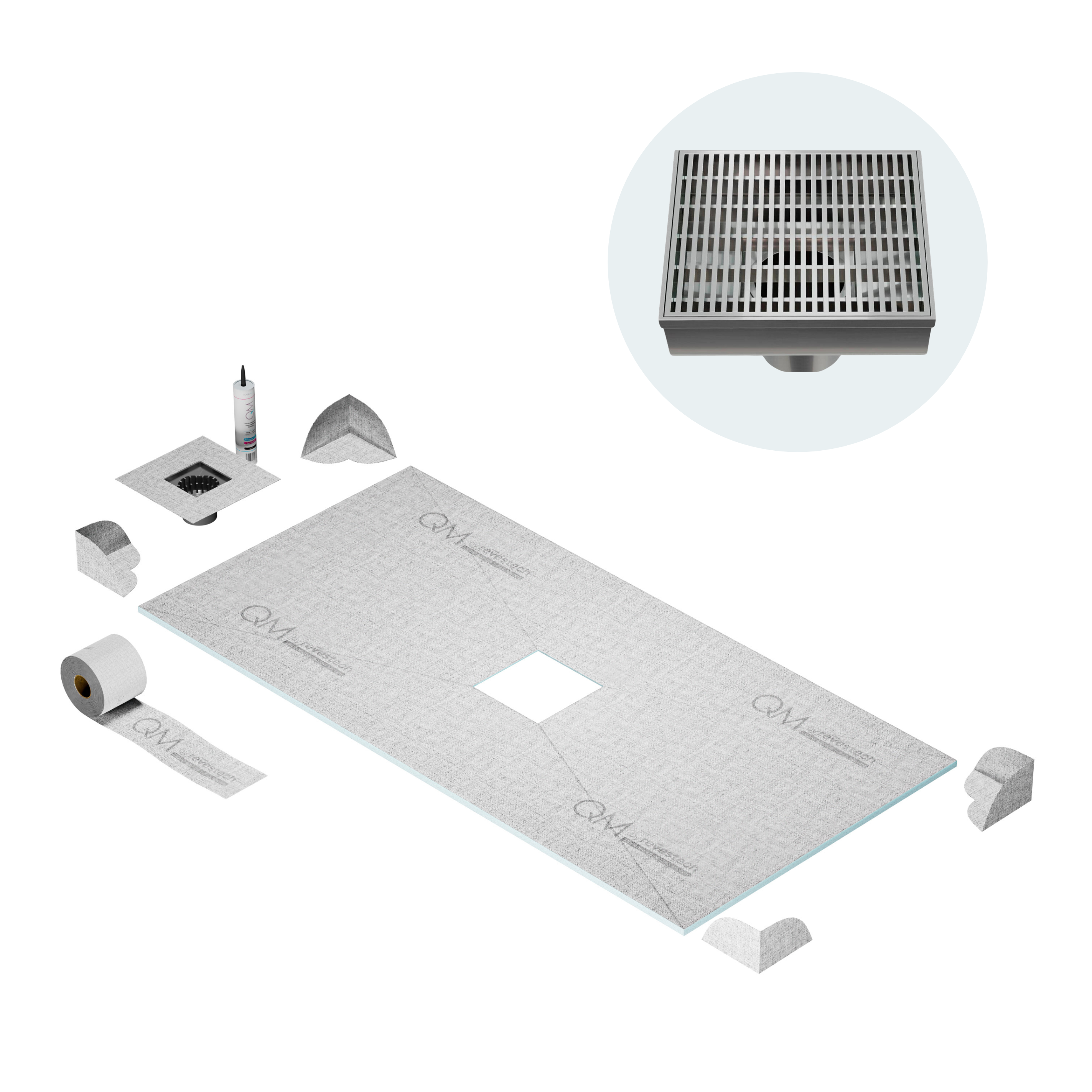 Curbless Wedgewire Center Shower Pan Kit Square Drain