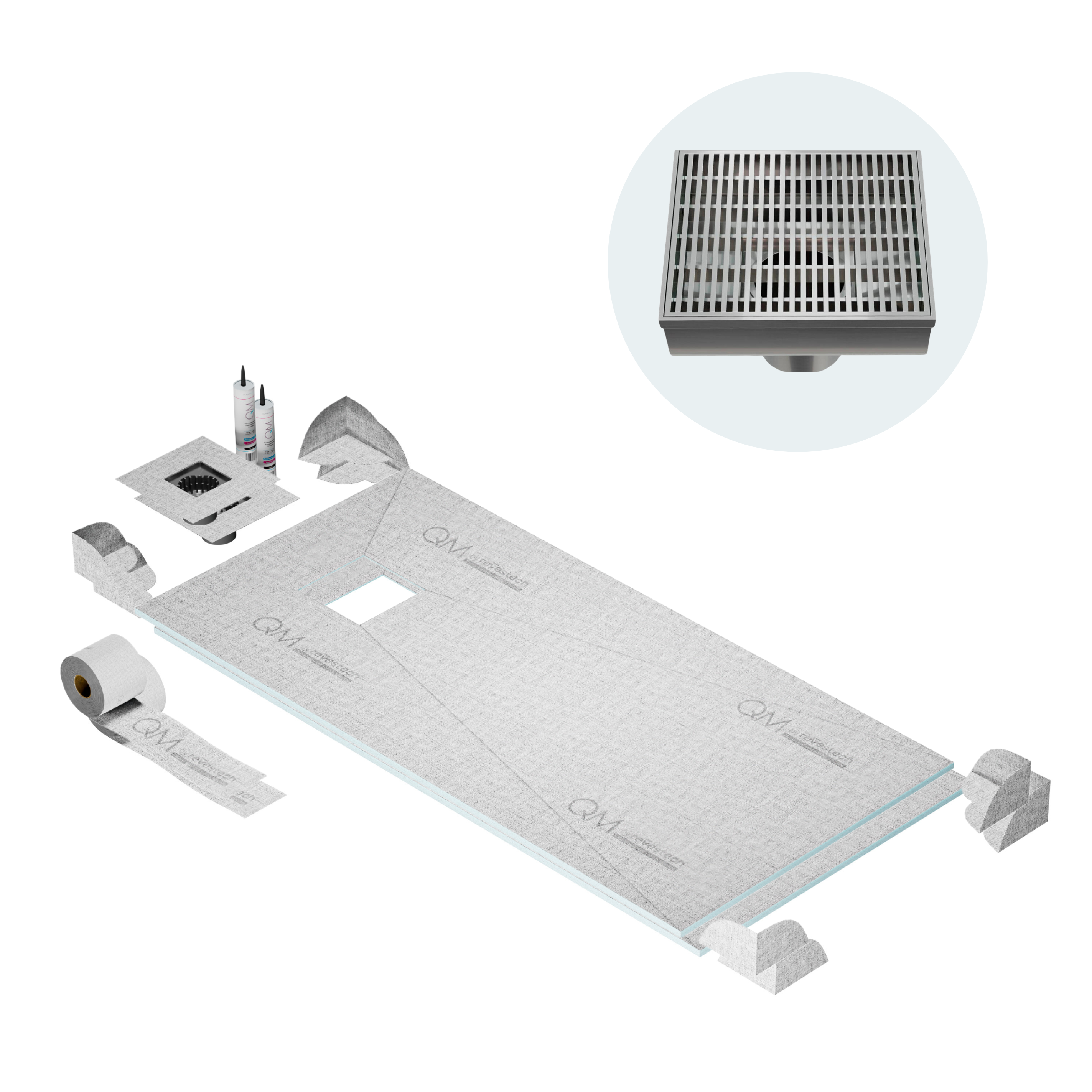 Curbless Wedgewire Center Shower Pan Kit Square Drain