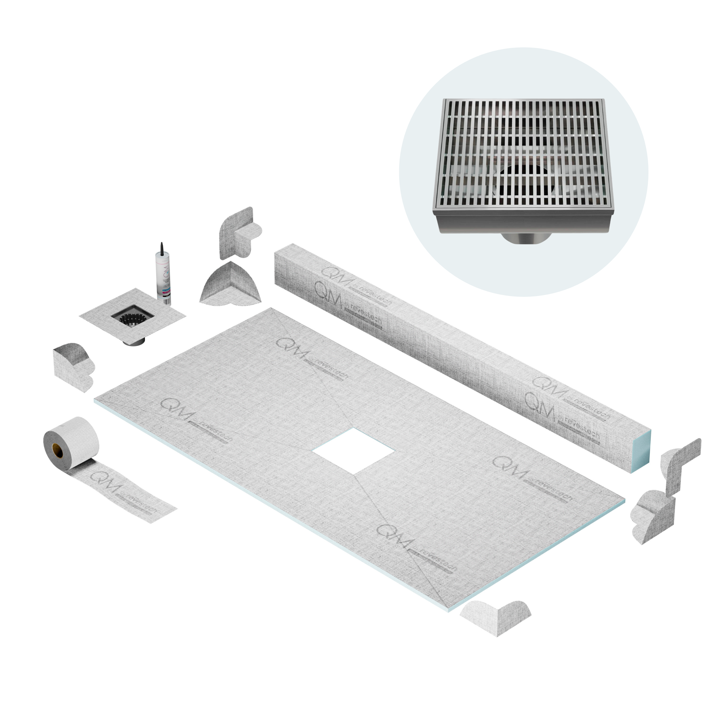 Curb Wedgewire Shower Pan Kit Square Drain