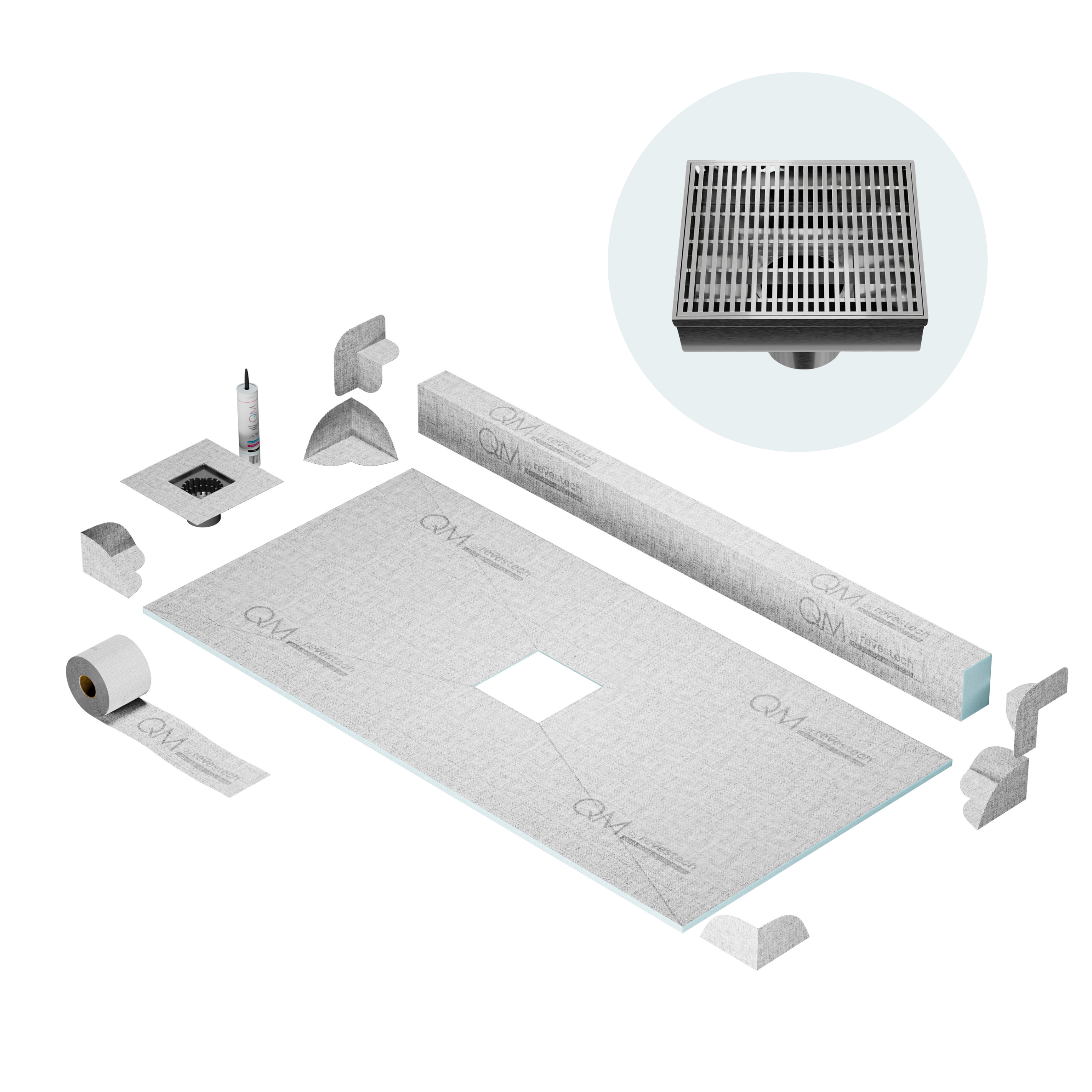 Curb Wedgewire Shower Pan Kit Square Drain