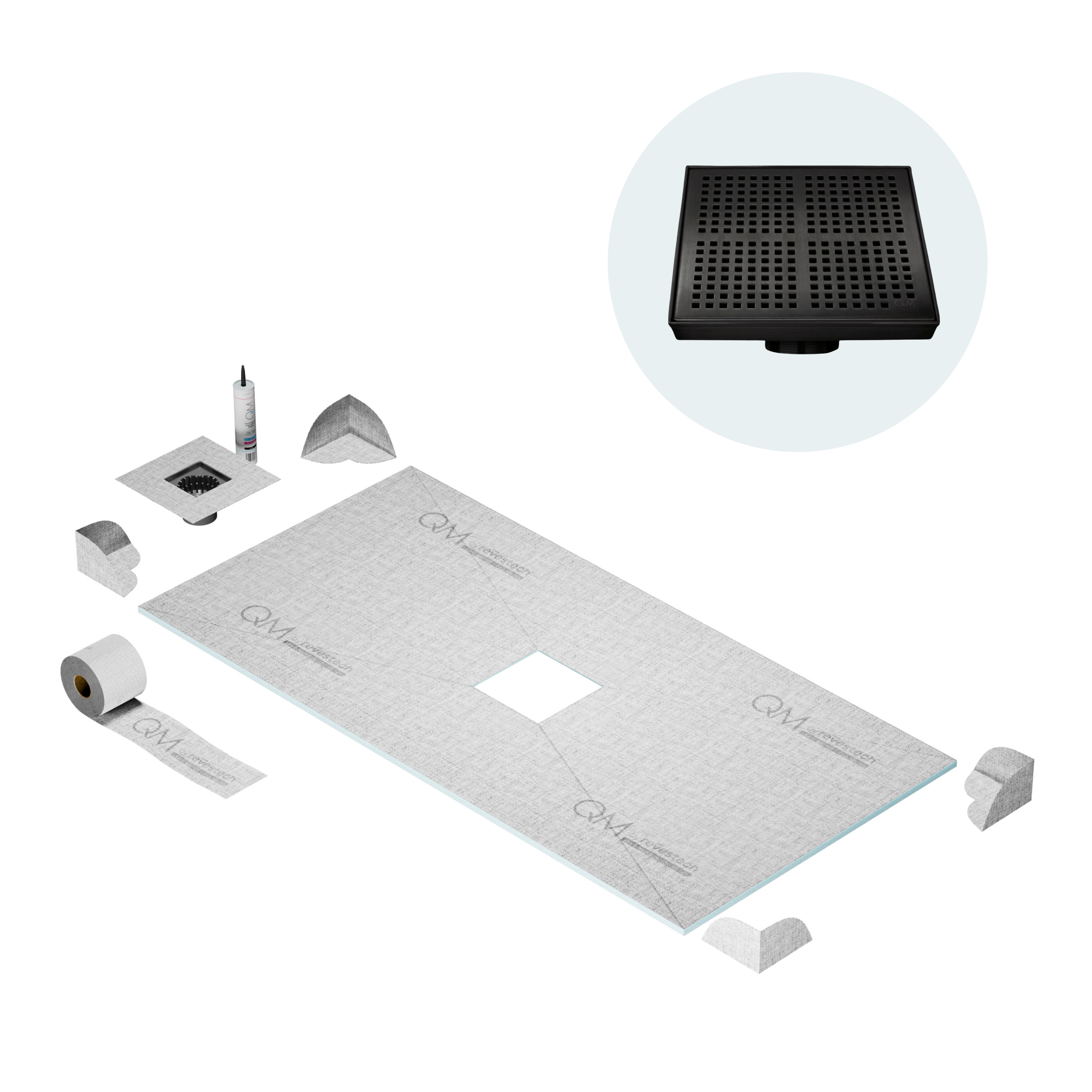 Curbless Kai Center Shower Pan Kit Square Drain