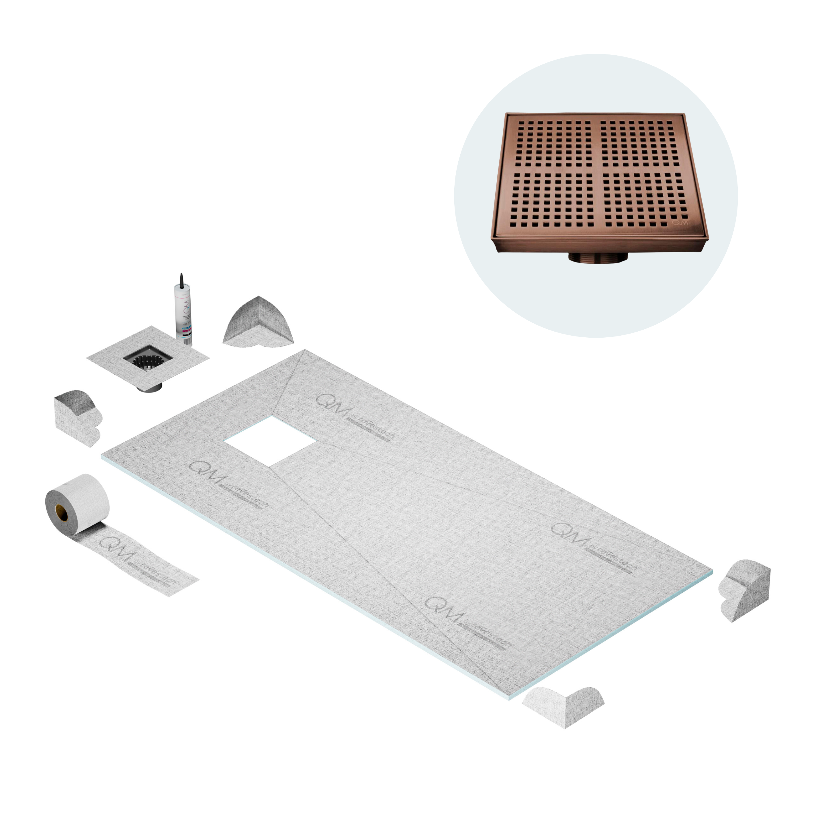 Curbless Kai Center Shower Pan Kit Square Drain