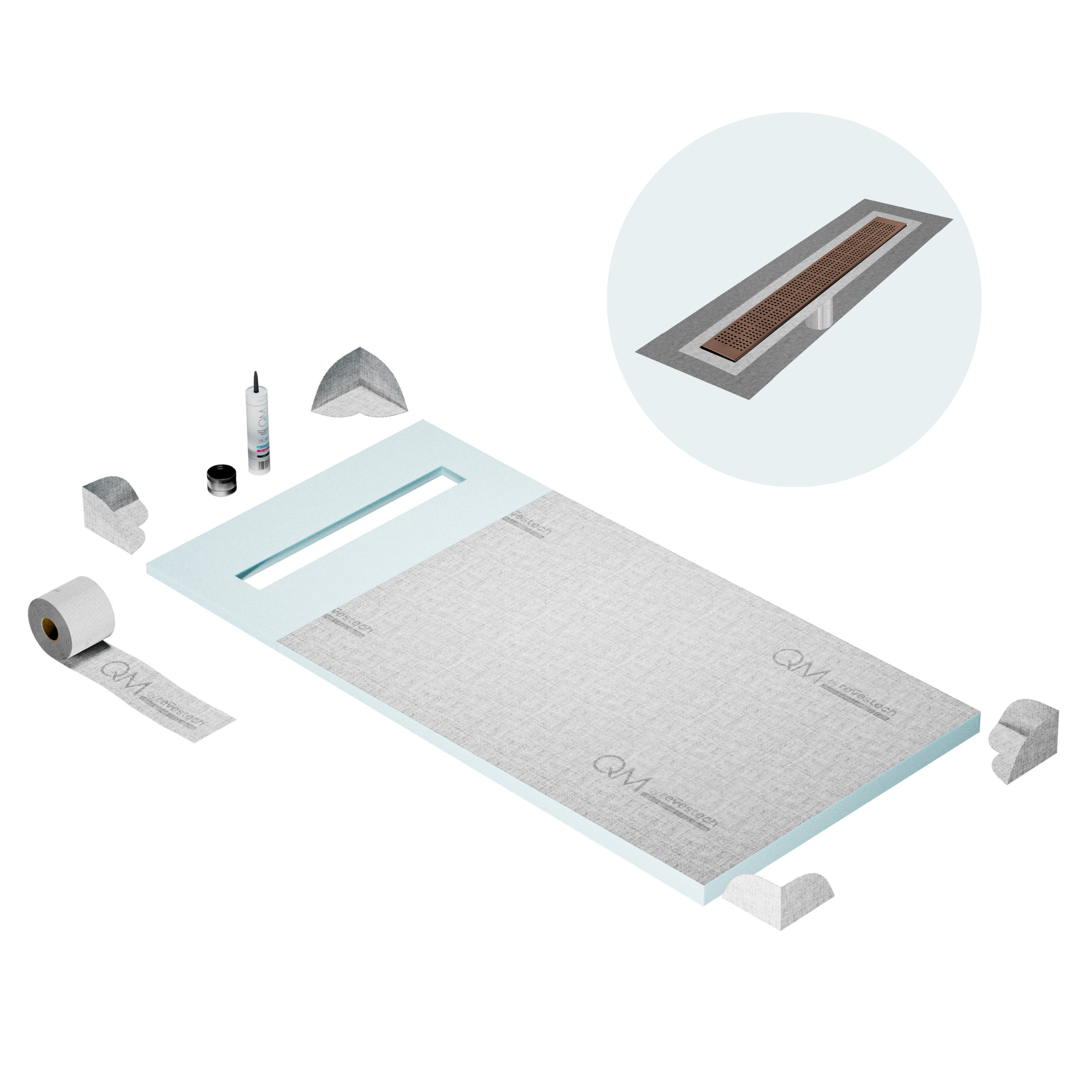 Curbless Kai Shower Pan Kit Linear drain