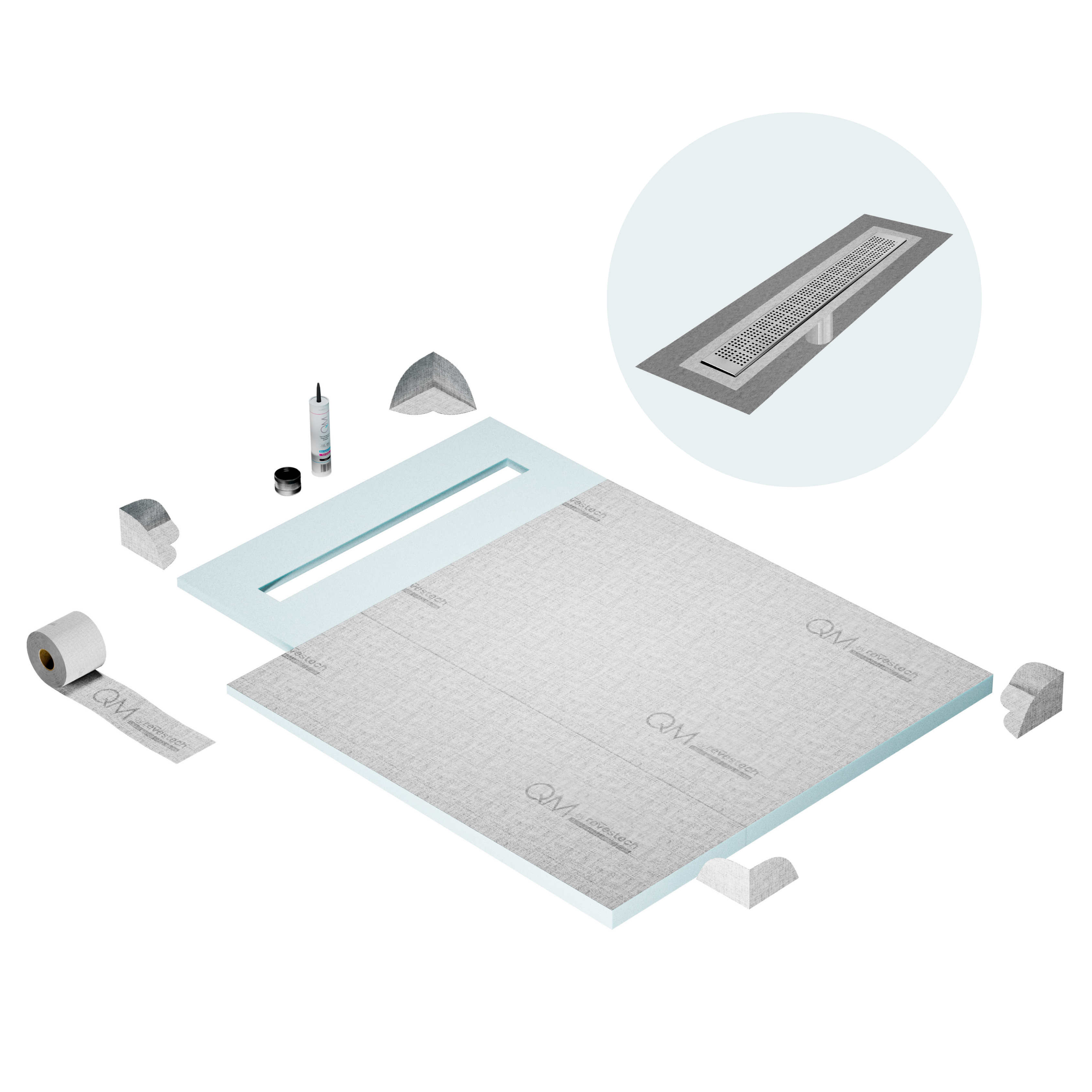 Curbless Kai Shower Pan Kit Linear drain