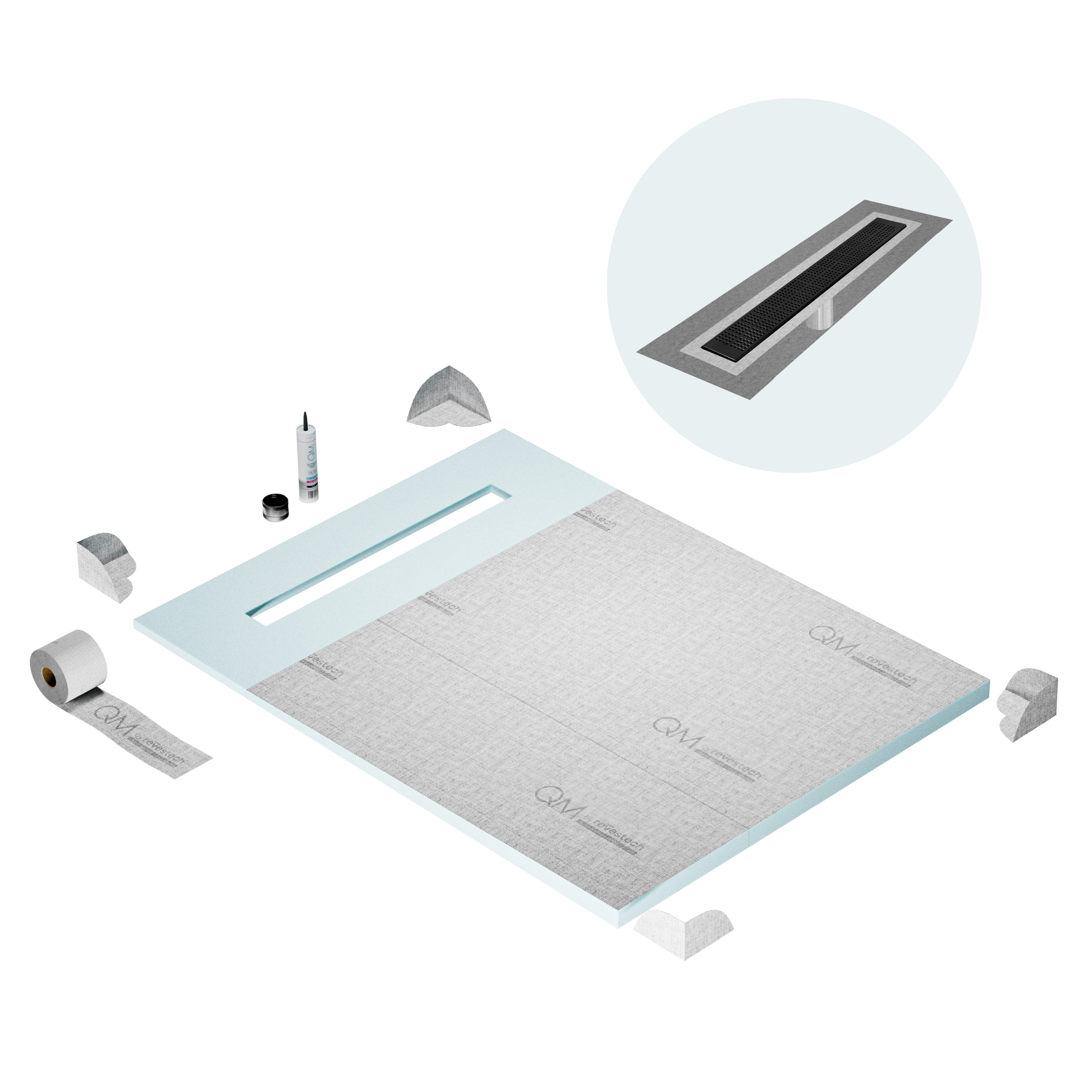 Curbless Kai Shower Pan Kit Linear drain
