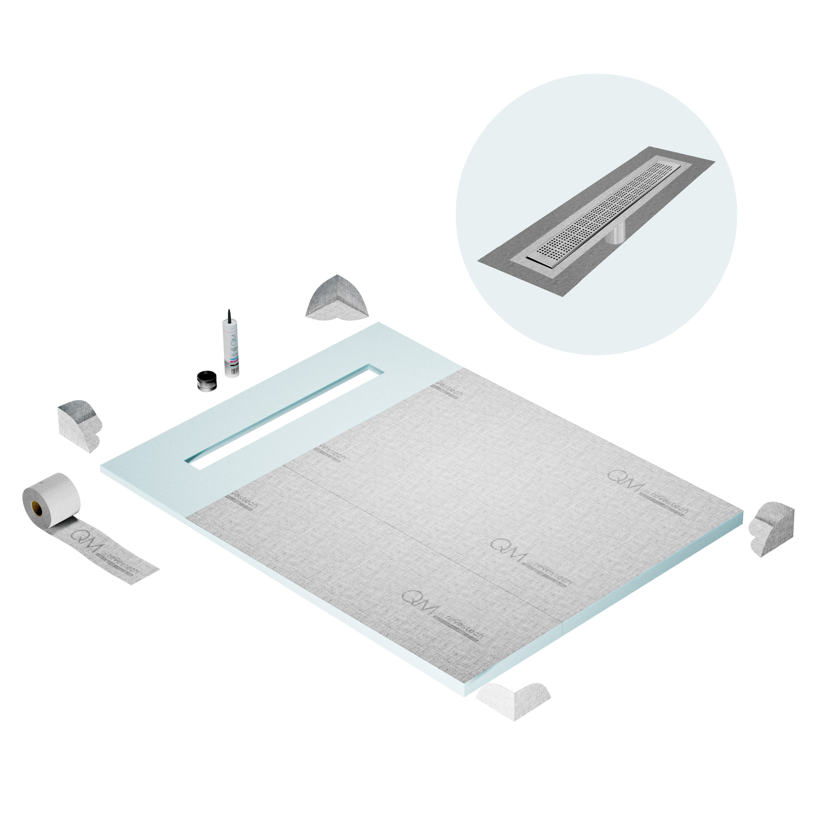 Curbless Kai Shower Pan Kit Linear drain