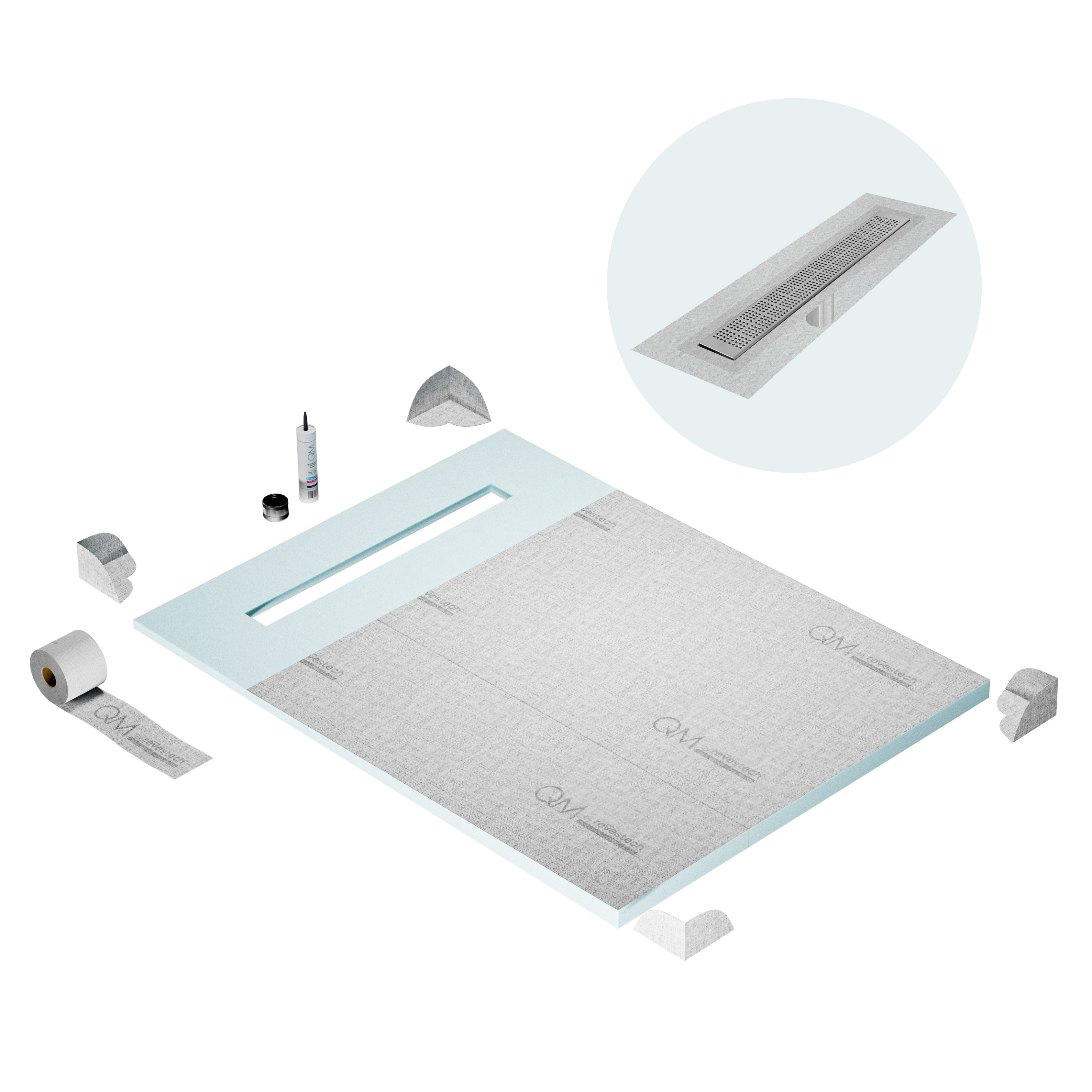 Curbless Kai Shower Pan Kit Linear drain