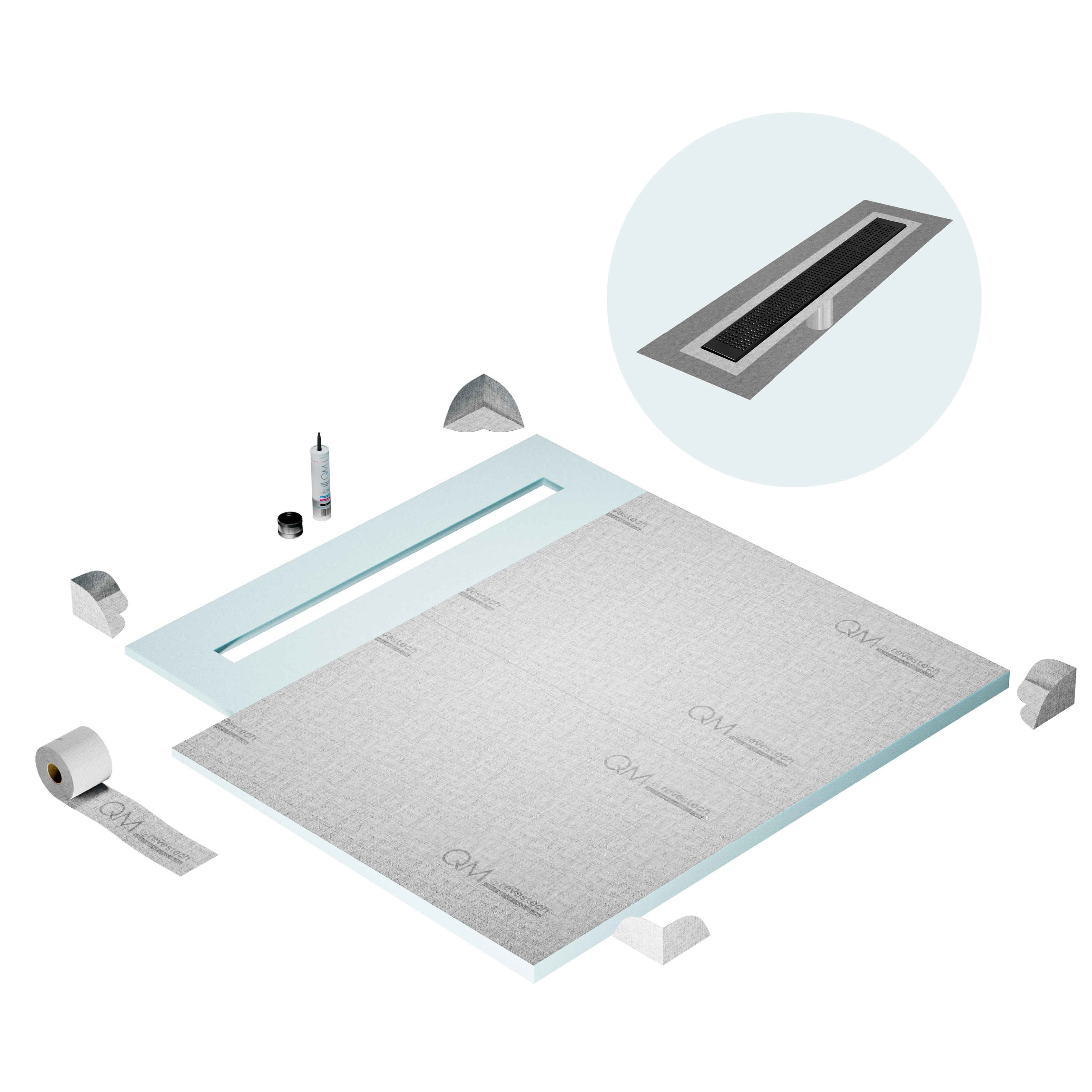 Curbless Kai Shower Pan Kit Linear drain