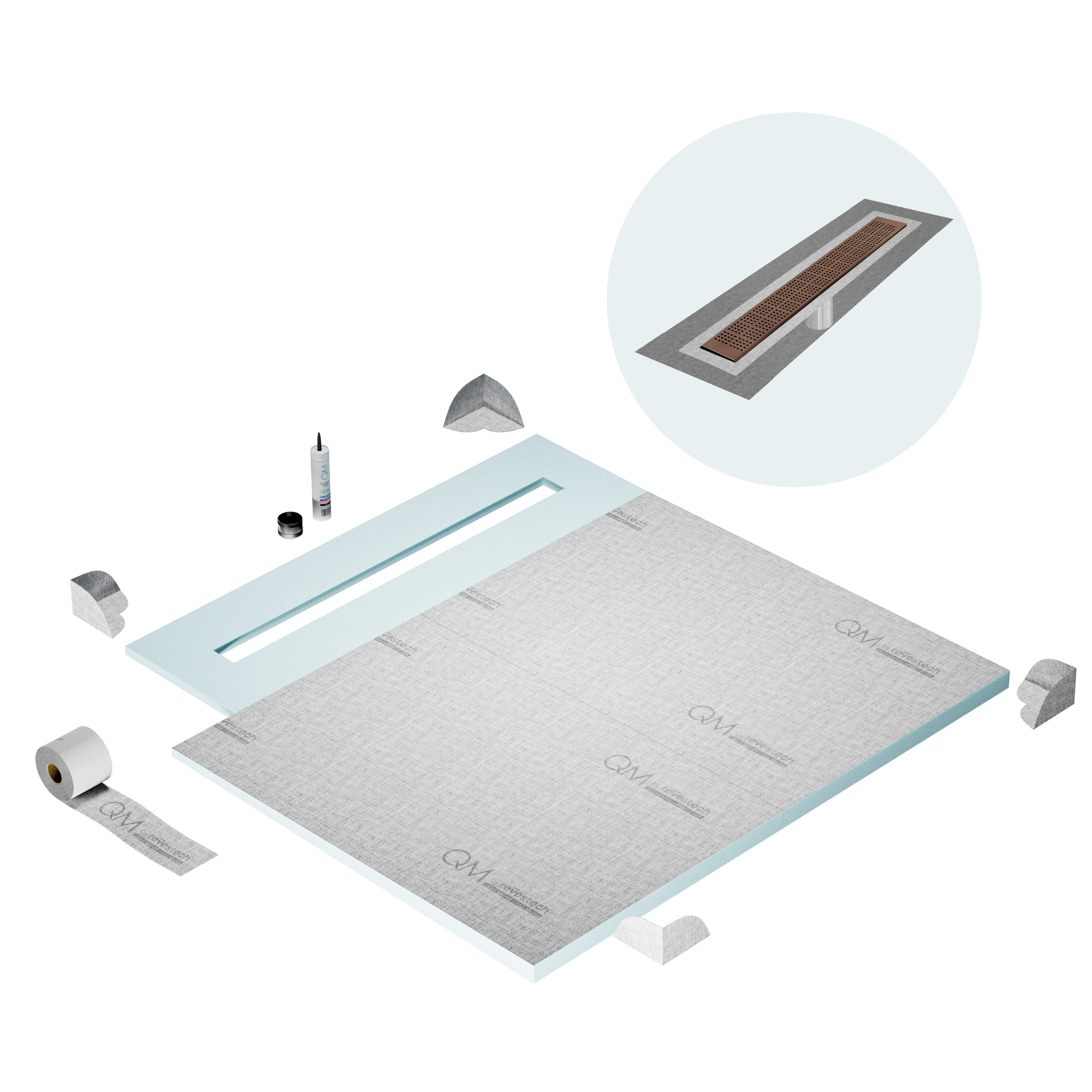 Curbless Kai Shower Pan Kit Linear drain