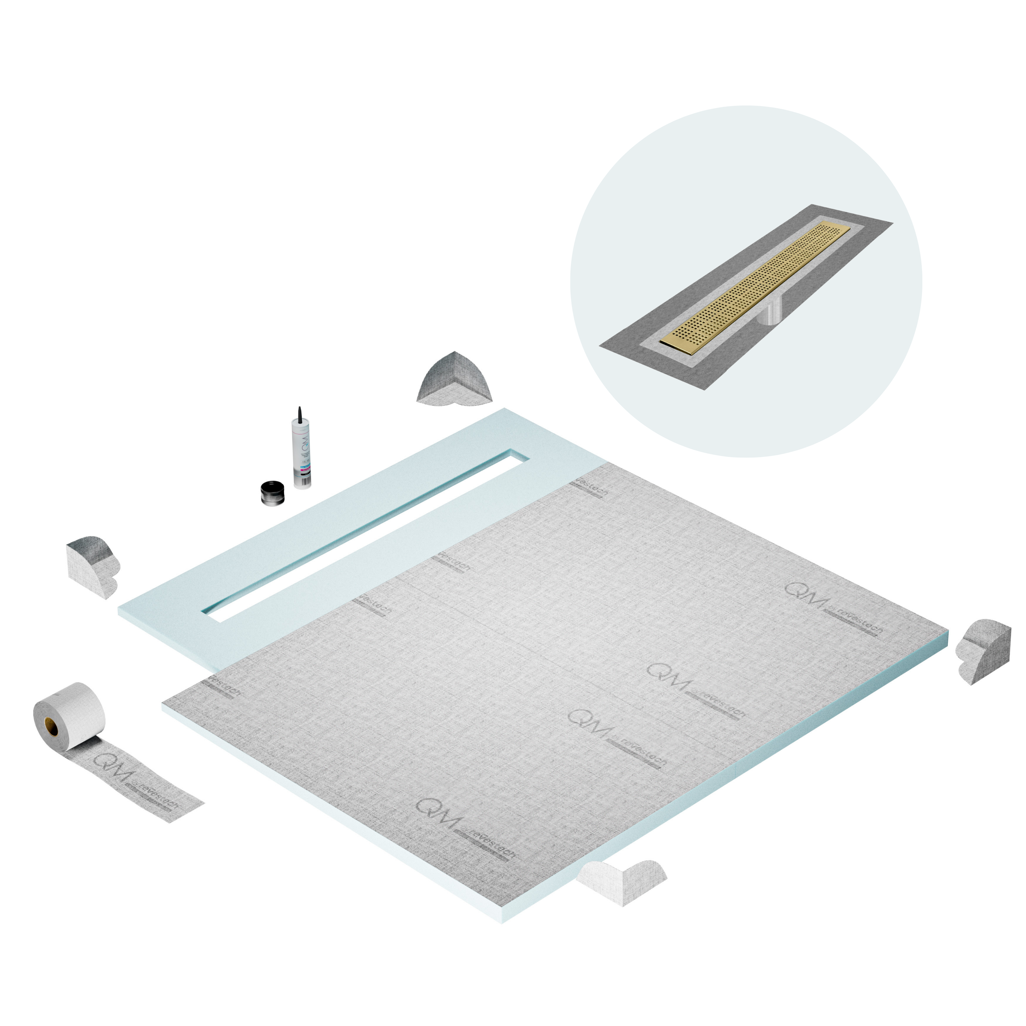 Curbless Kai Shower Pan Kit Linear drain