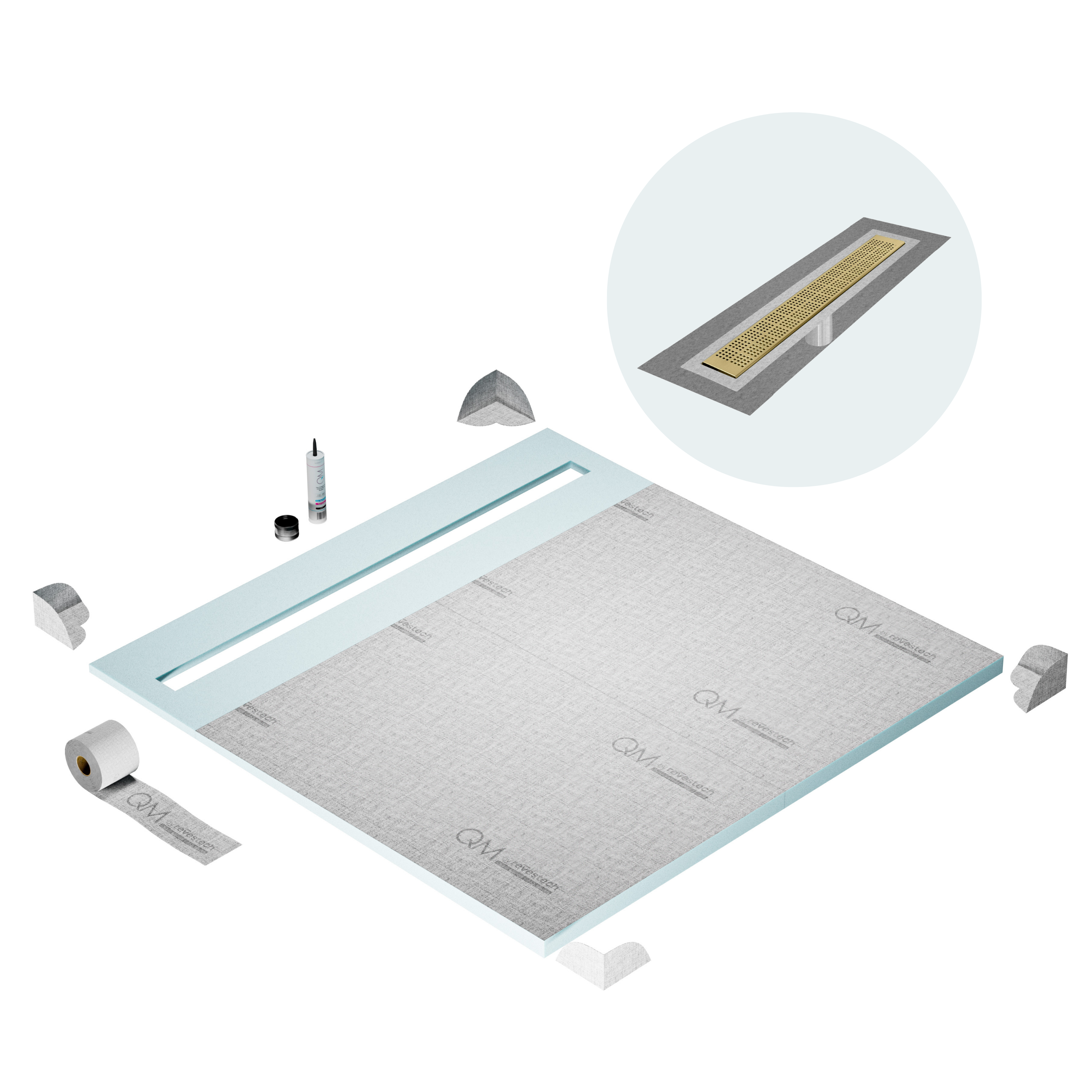 Curbless Kai Shower Pan Kit Linear drain
