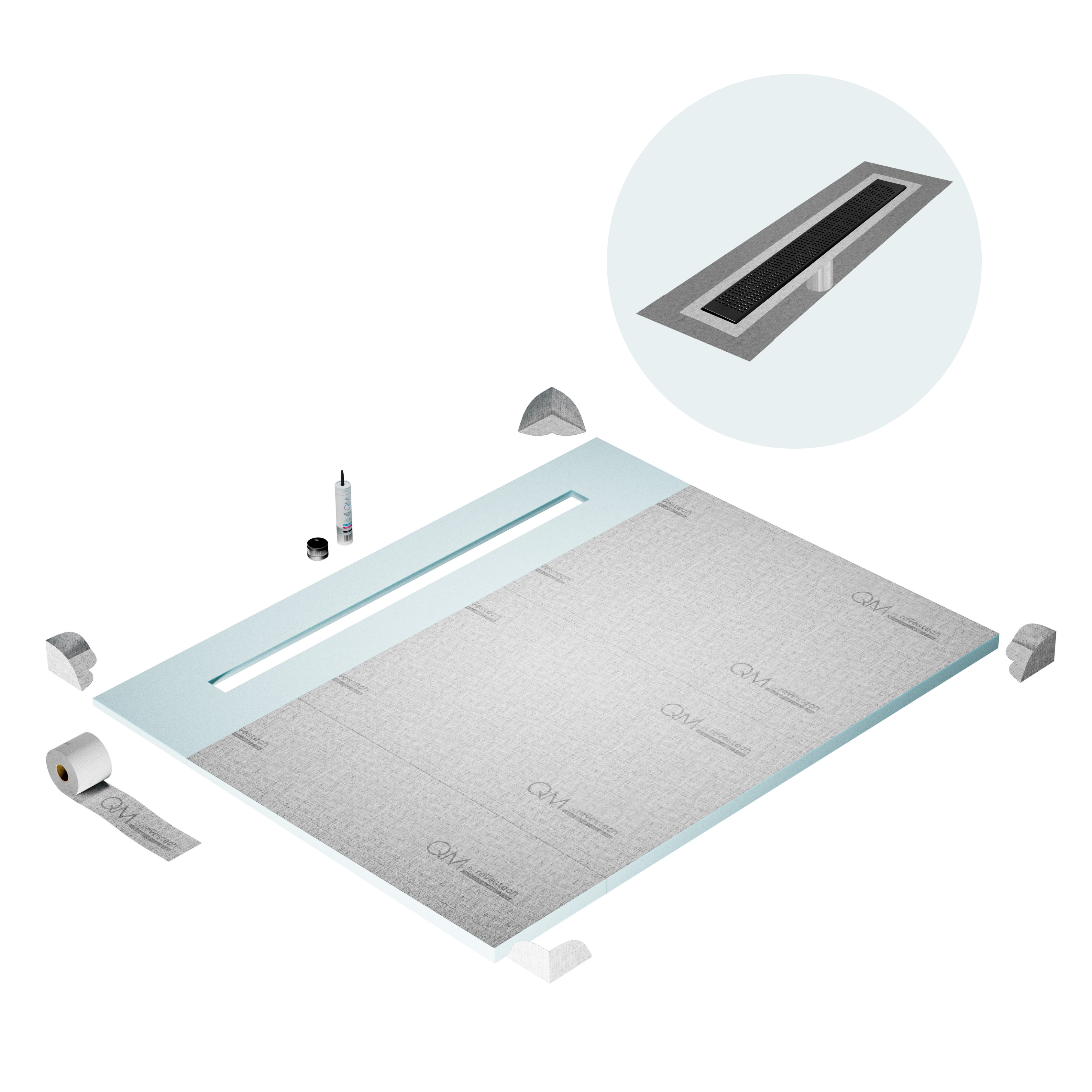 Curbless Kai Shower Pan Kit Linear drain