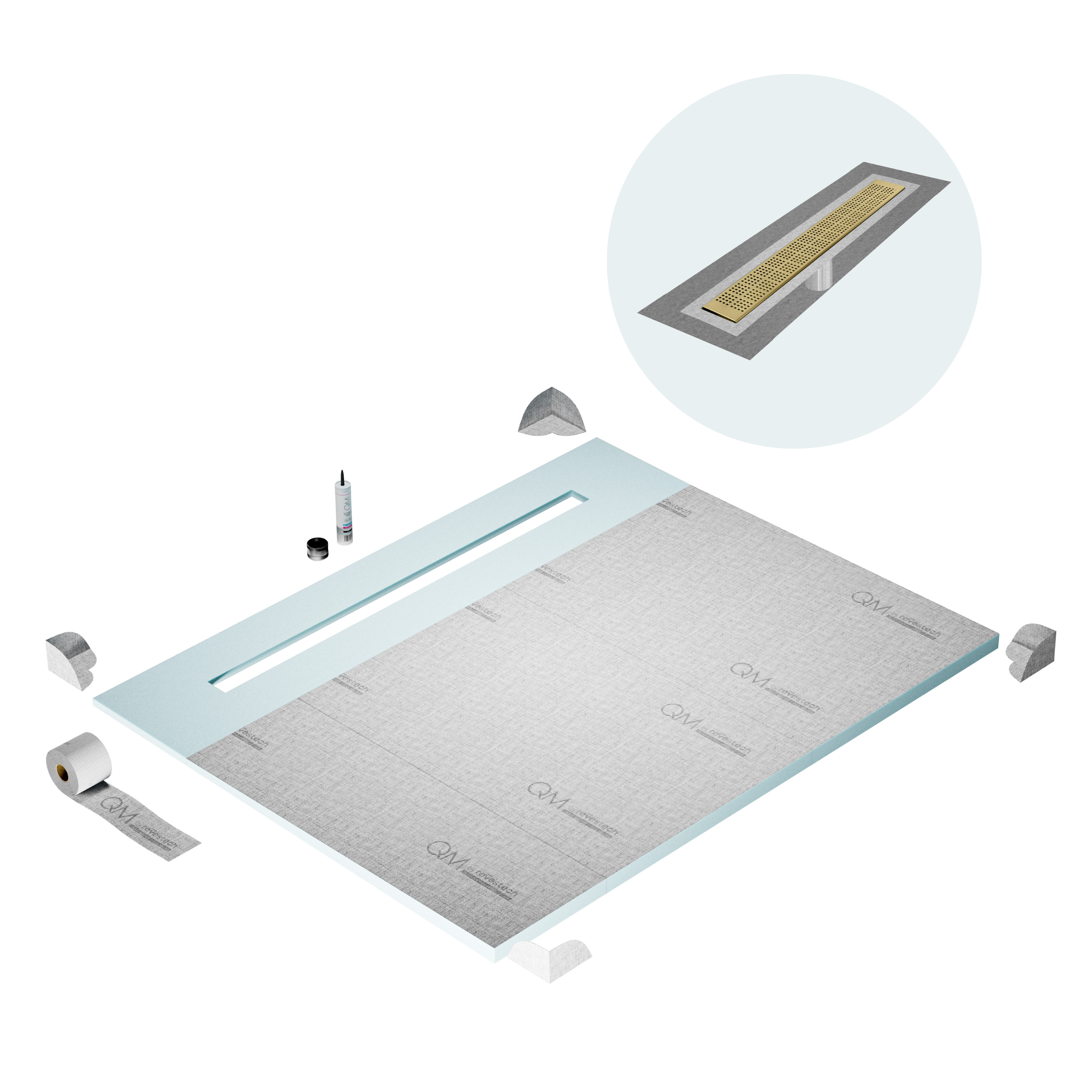 Curbless Kai Shower Pan Kit Linear drain
