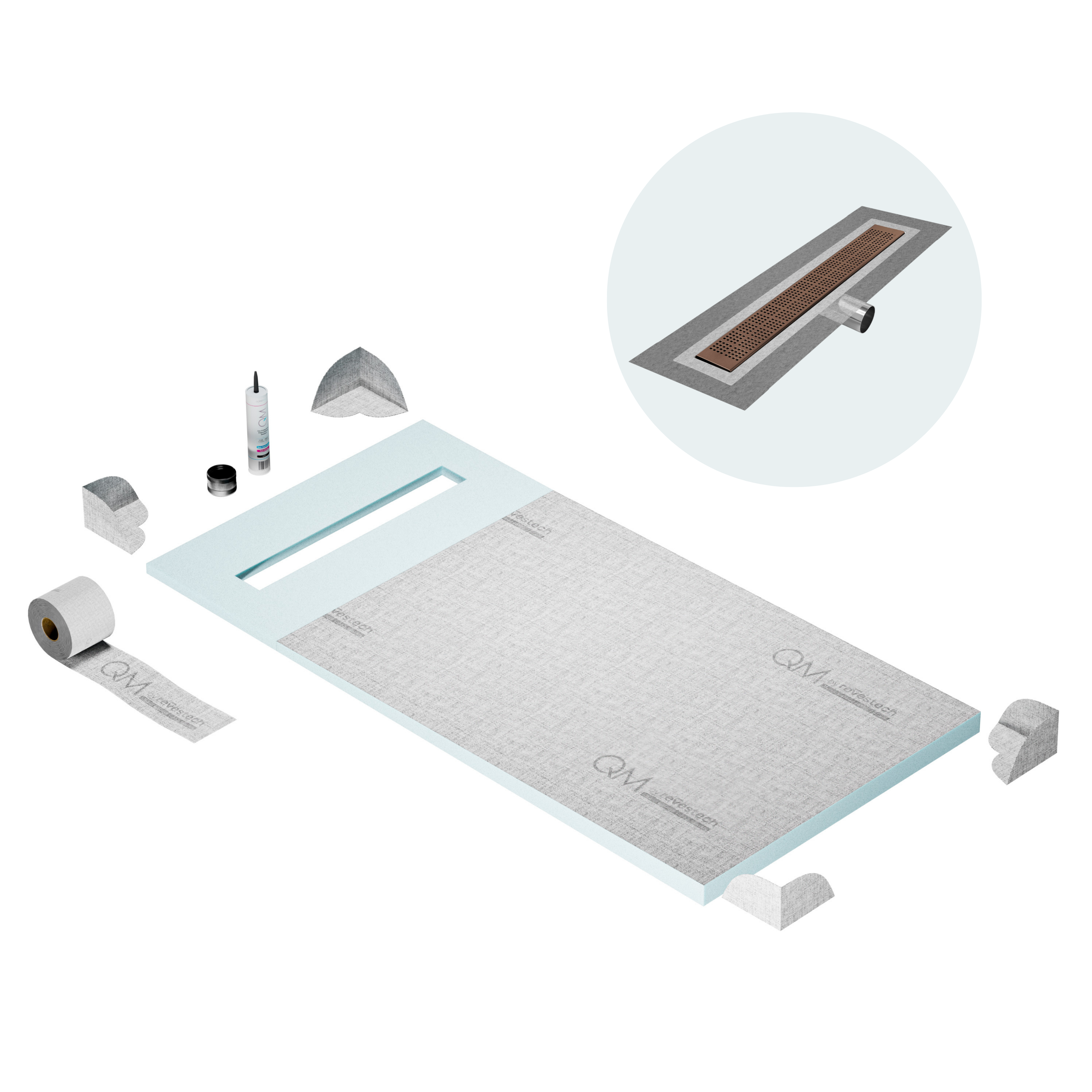 Curbless Kai Shower Pan Kit Linear drain