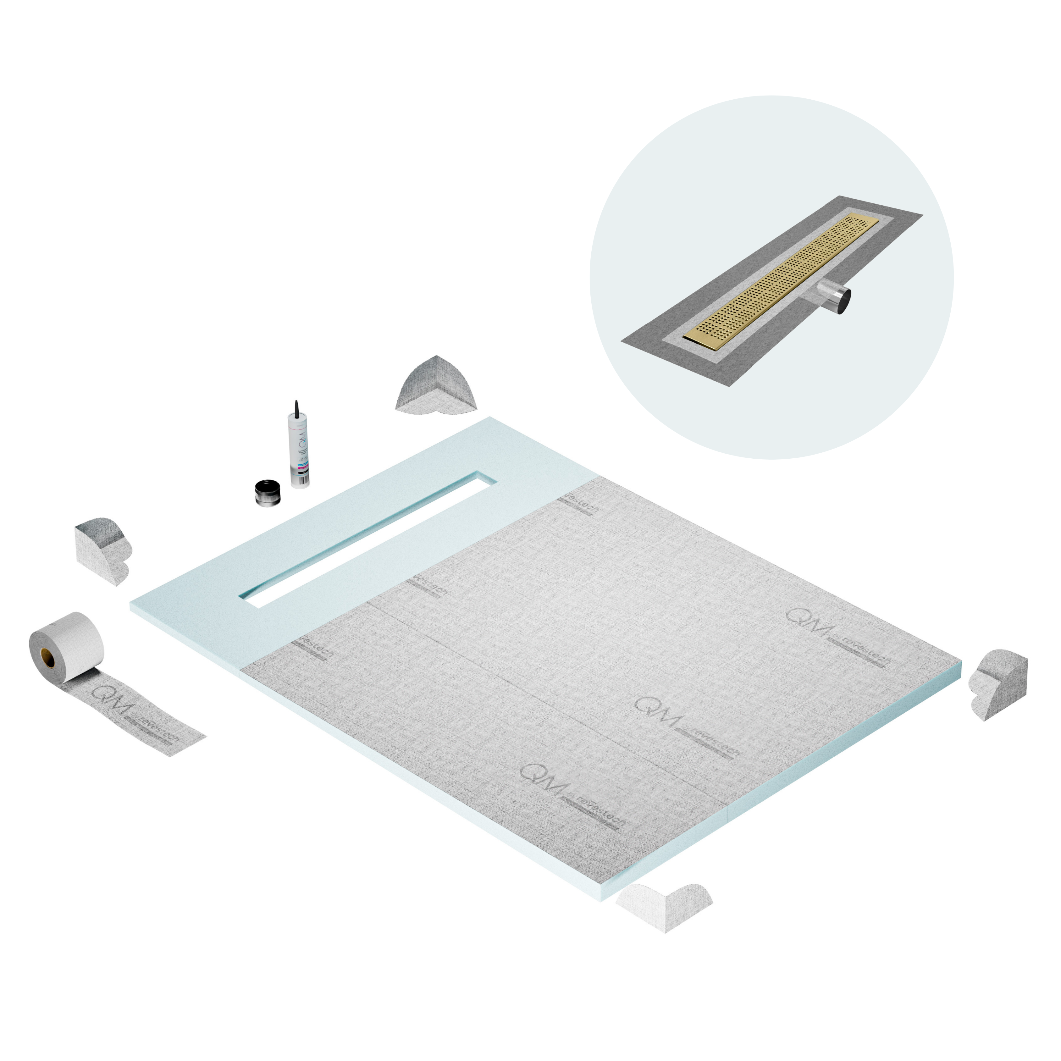 Curbless Kai Shower Pan Kit Linear drain