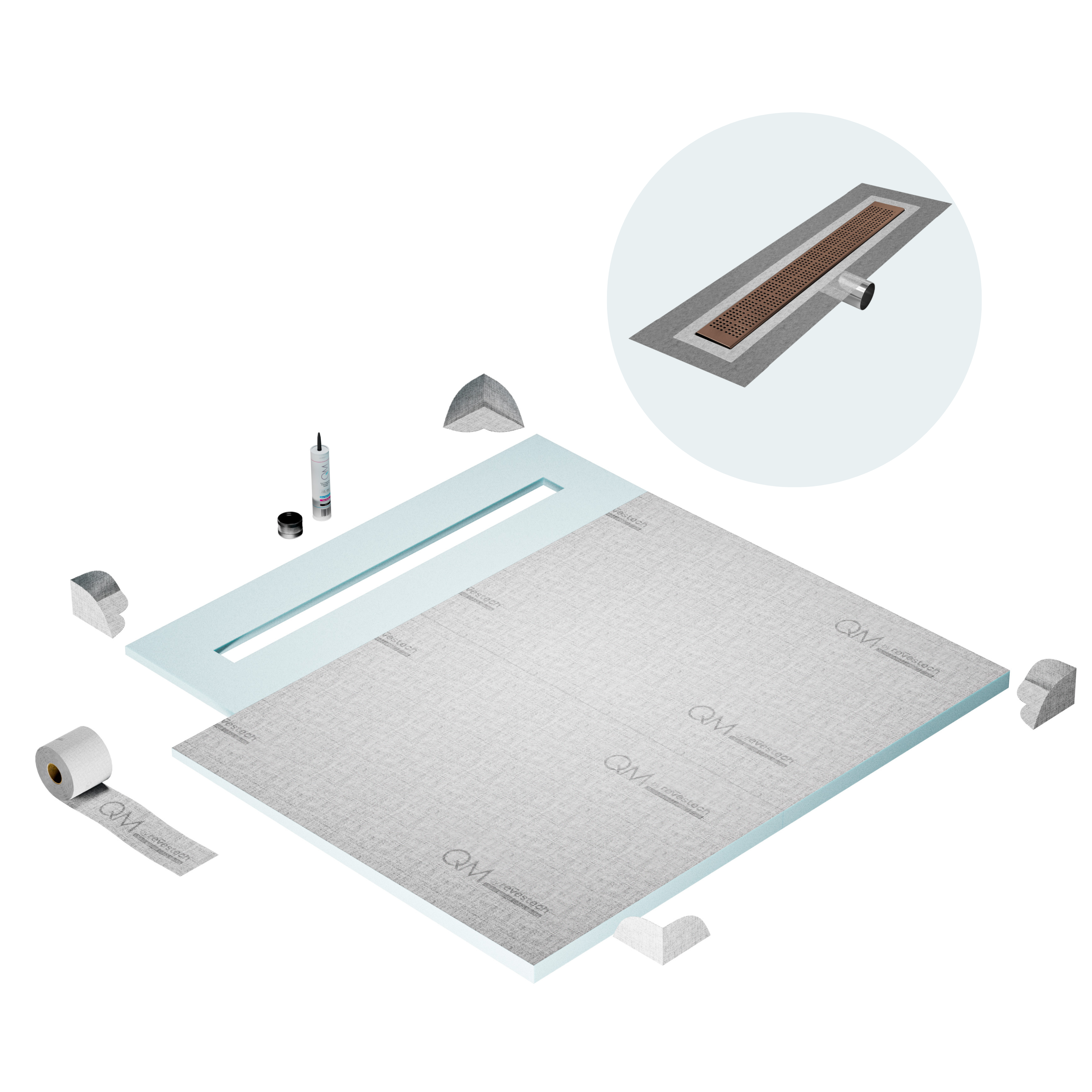 Curbless Kai Shower Pan Kit Linear drain