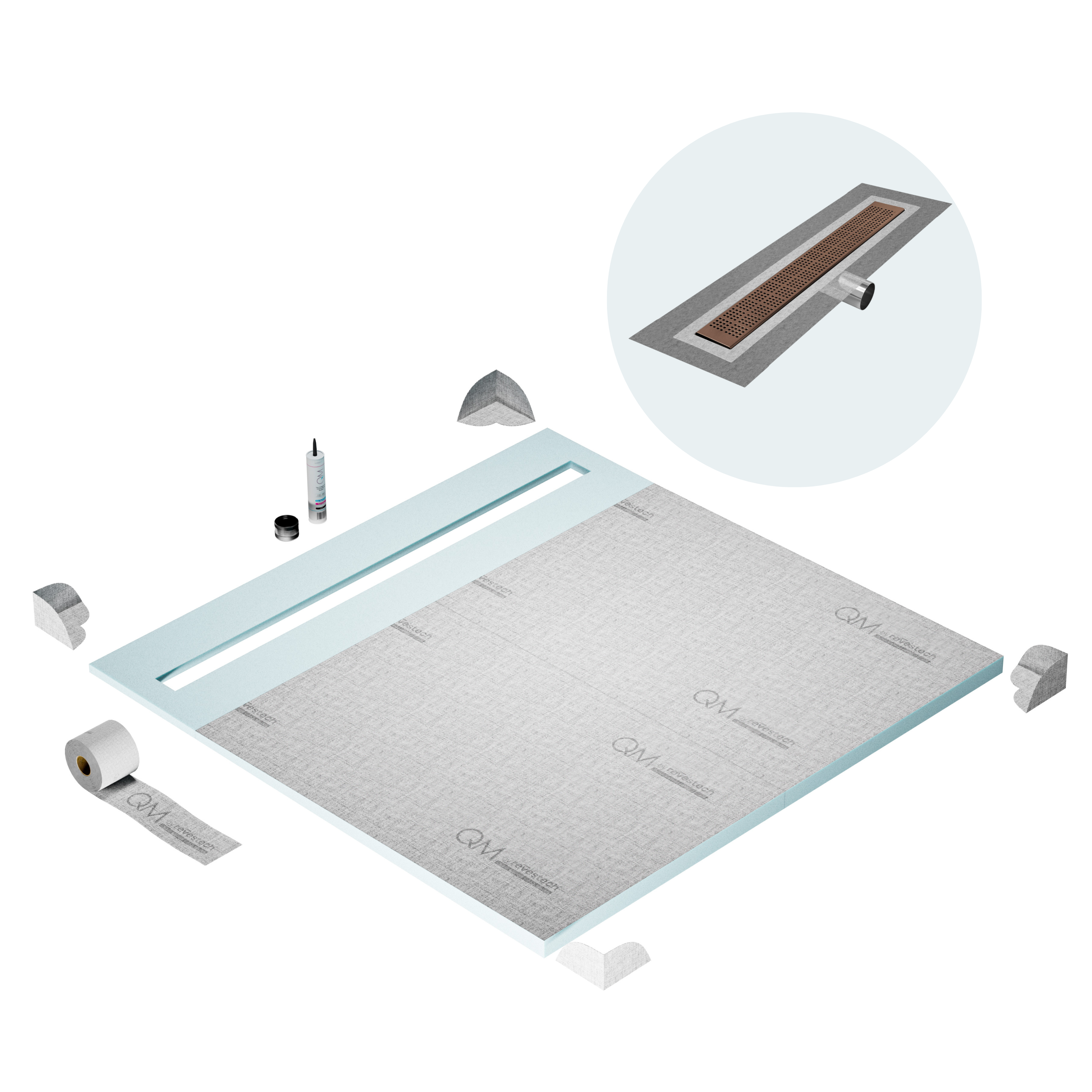 Curbless Kai Shower Pan Kit Linear drain
