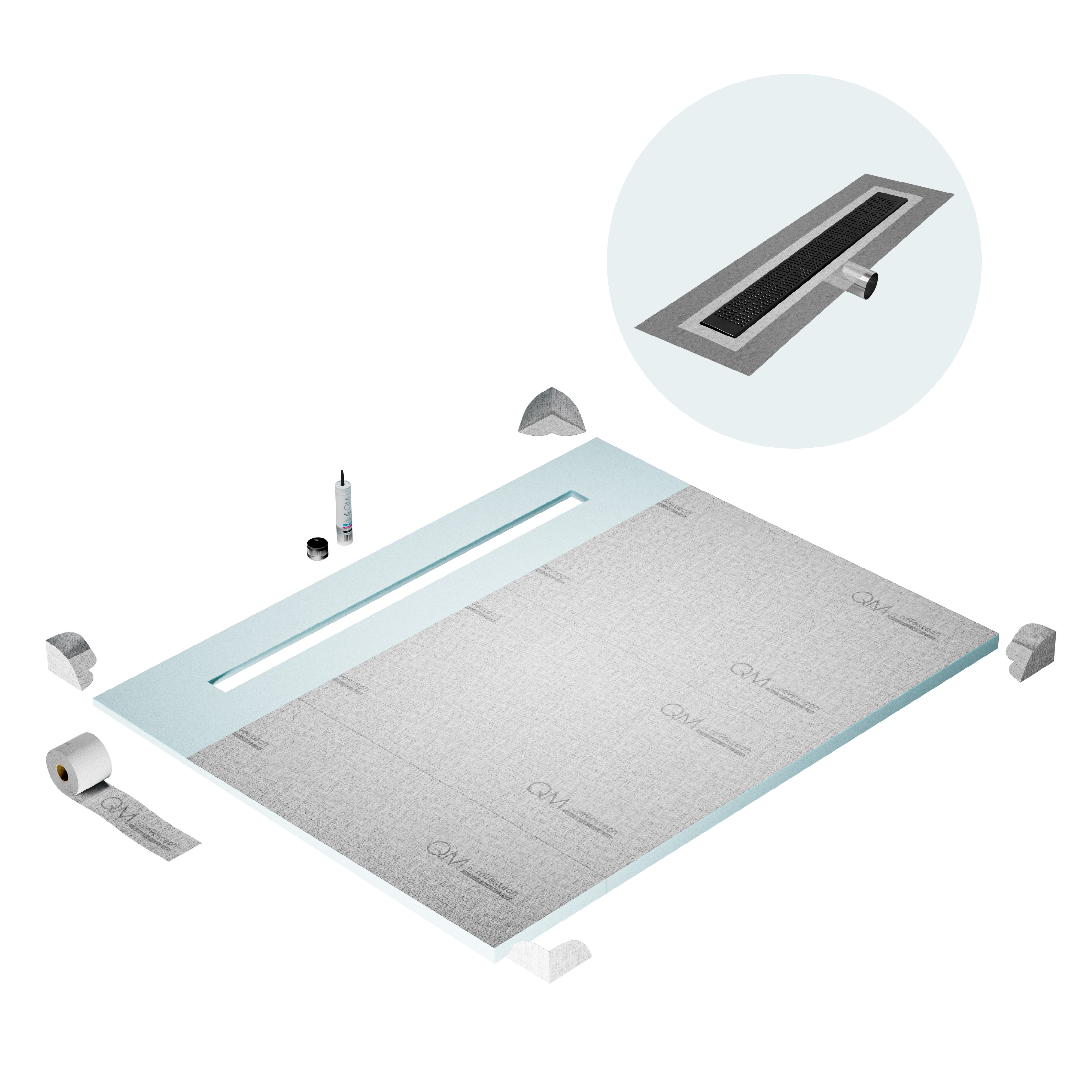 Curbless Kai Shower Pan Kit Linear drain