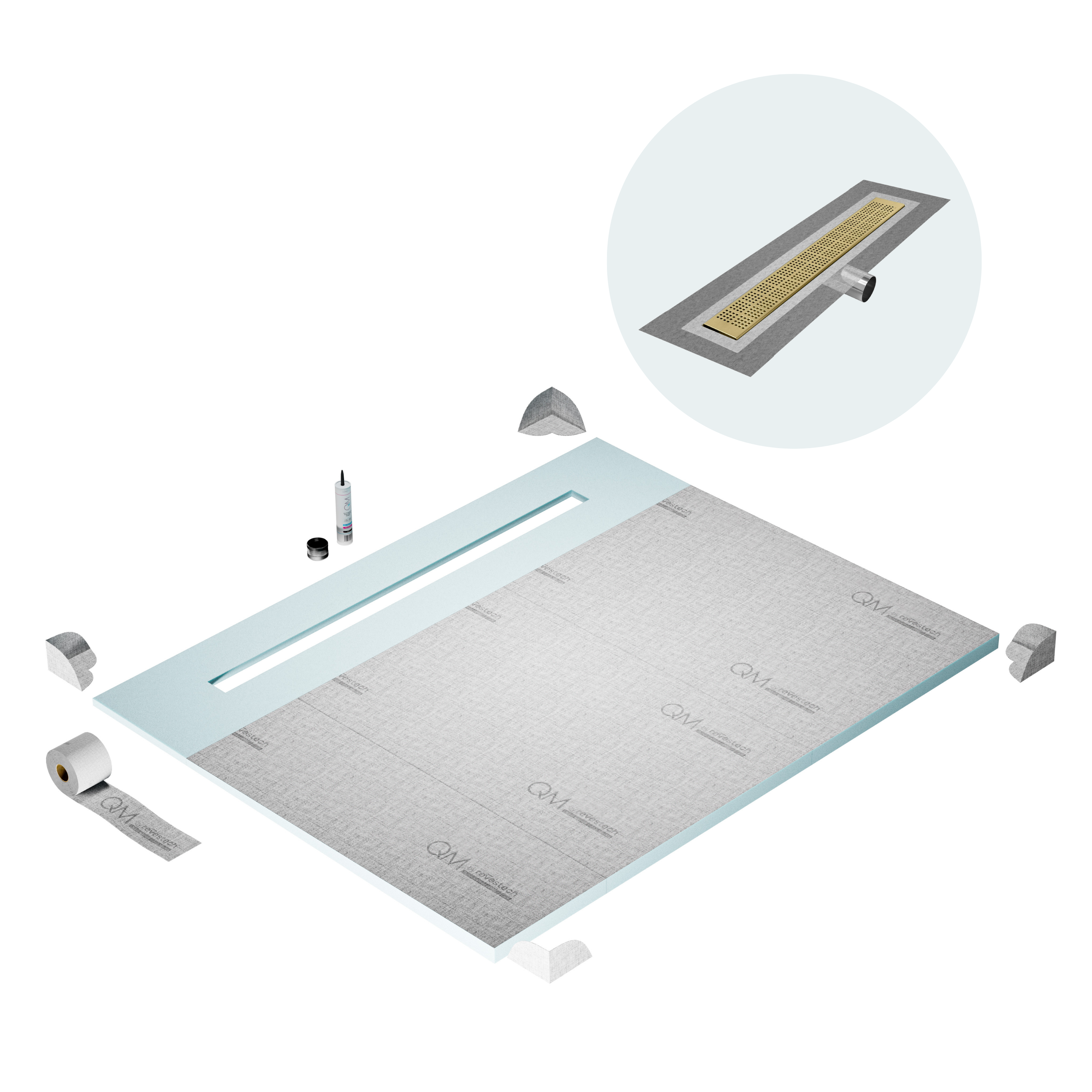 Curbless Kai Shower Pan Kit Linear drain