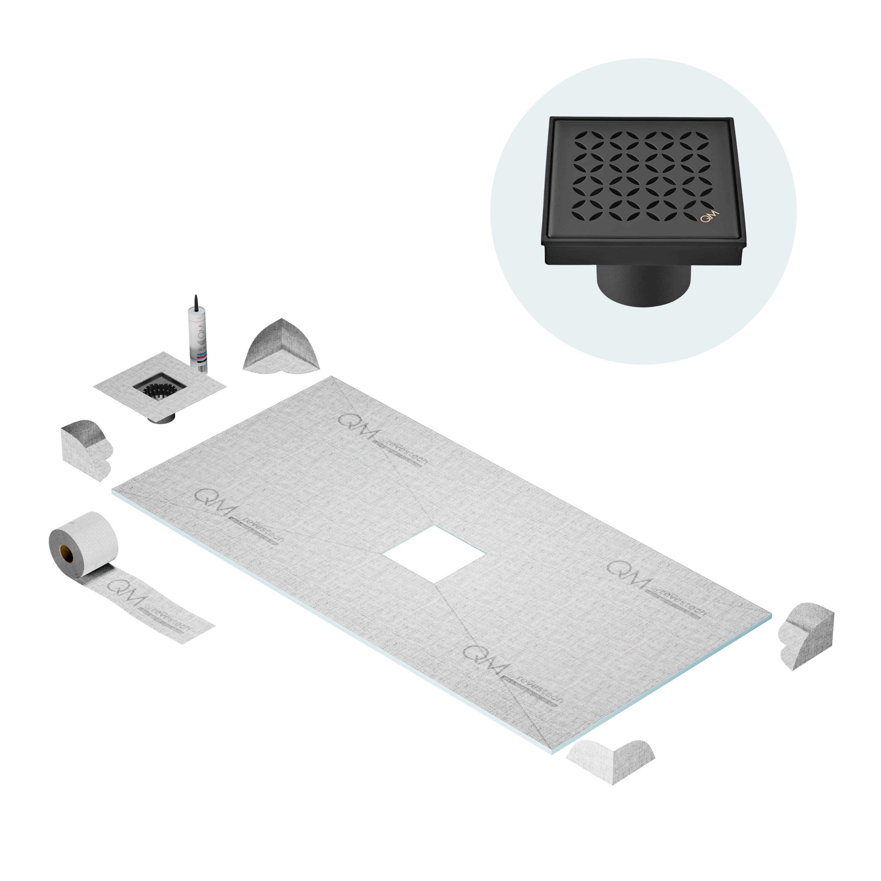Curbless Lotus Center Shower Pan Kit Square Drain