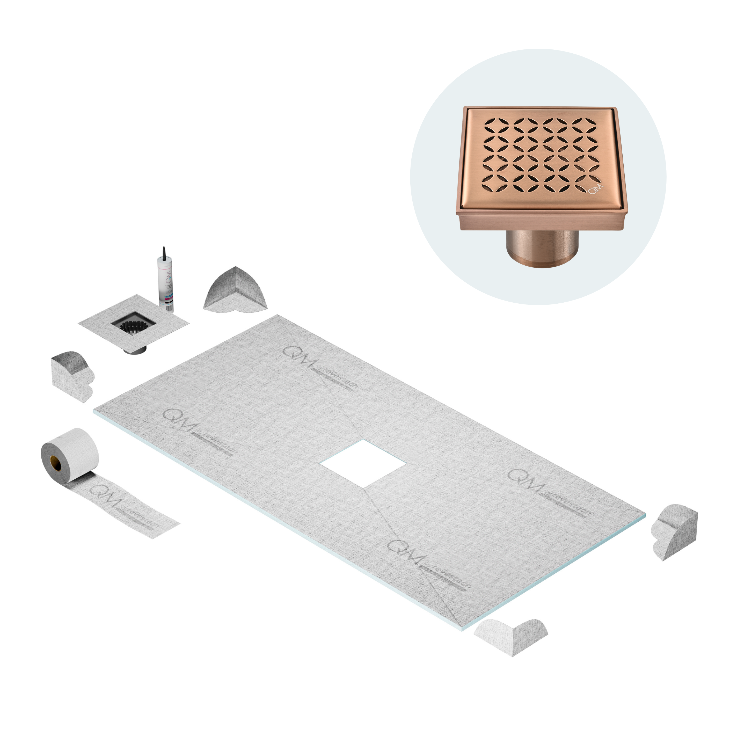 Curbless Lotus Center Shower Pan Kit Square Drain