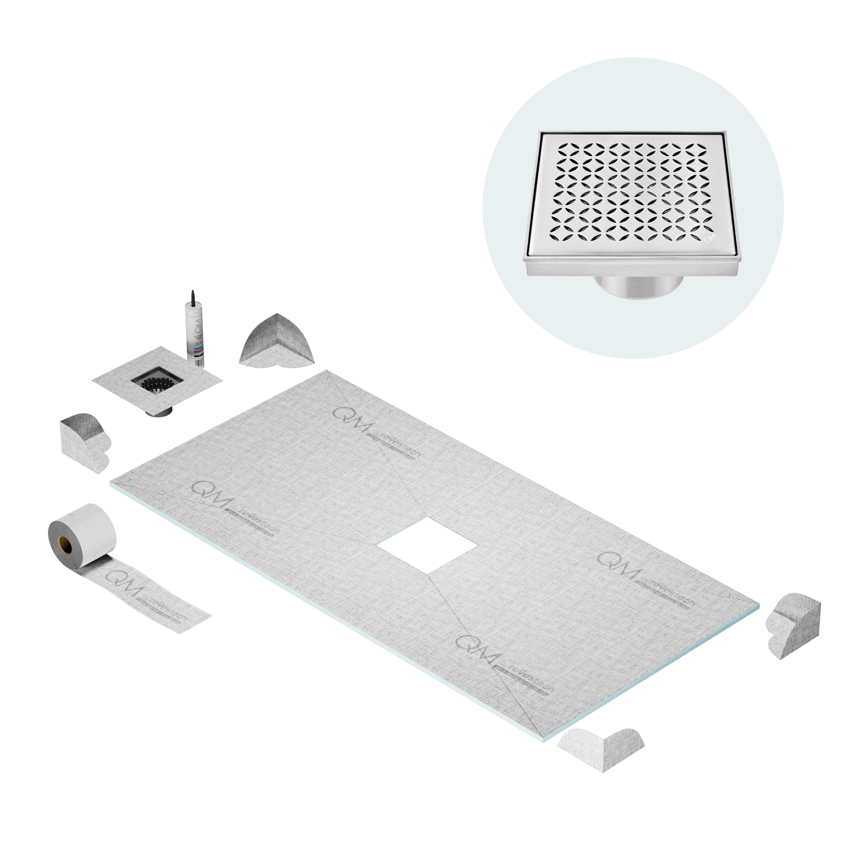 Curbless Lotus Center Shower Pan Kit Square Drain