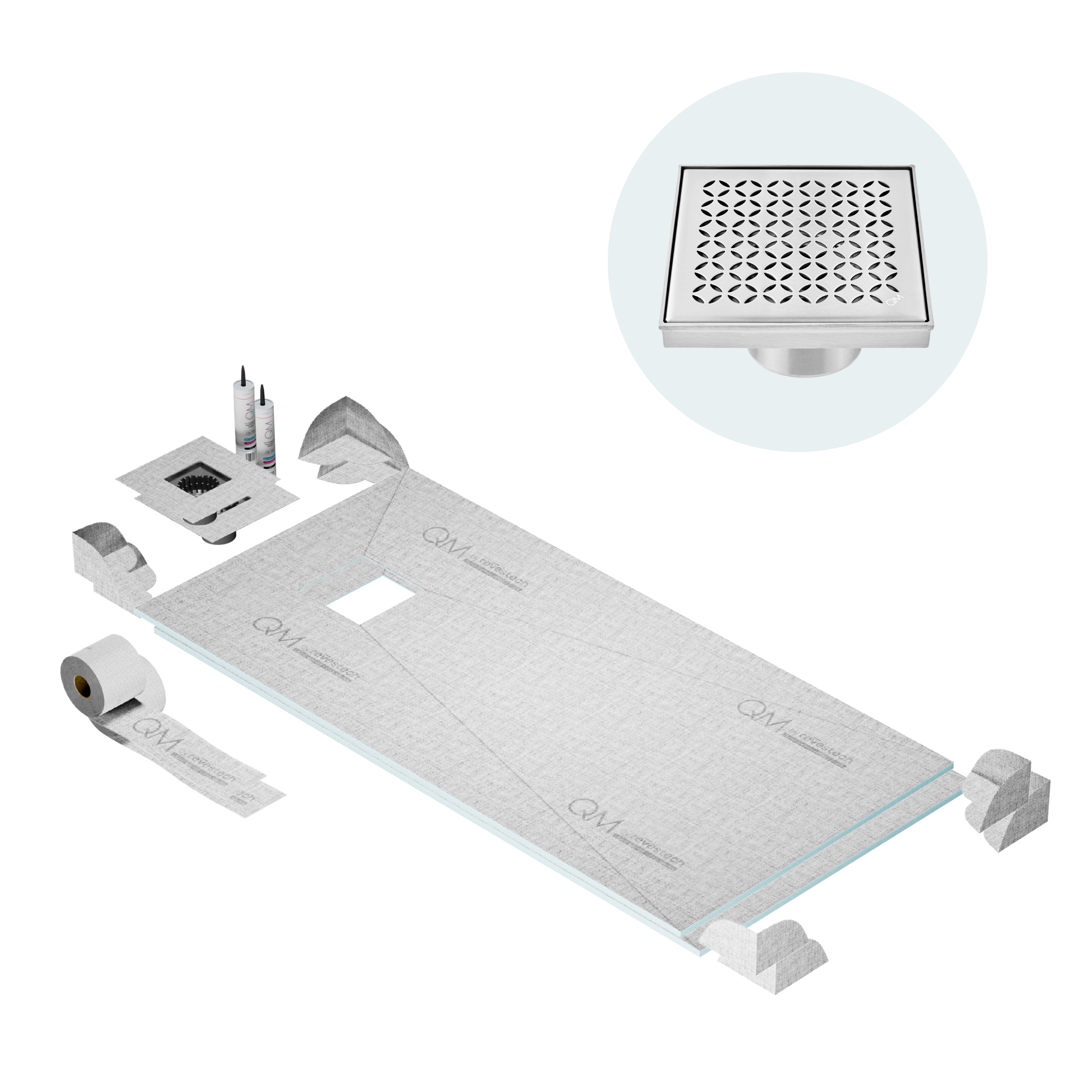 Curbless Lotus Center Shower Pan Kit Square Drain