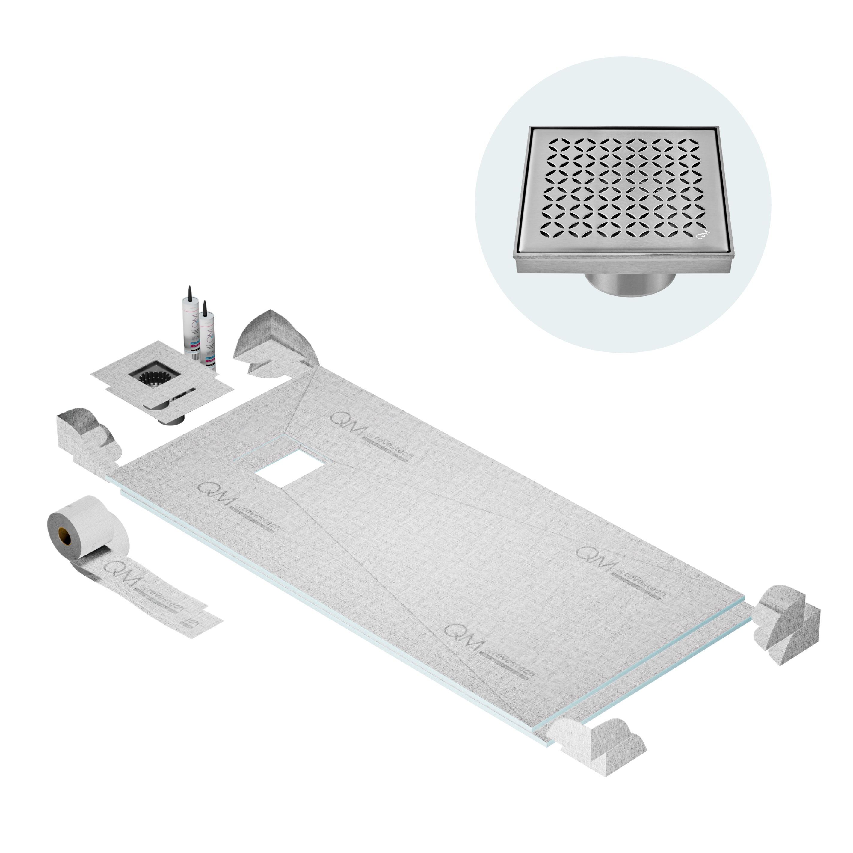 Curbless Lotus Center Shower Pan Kit Square Drain