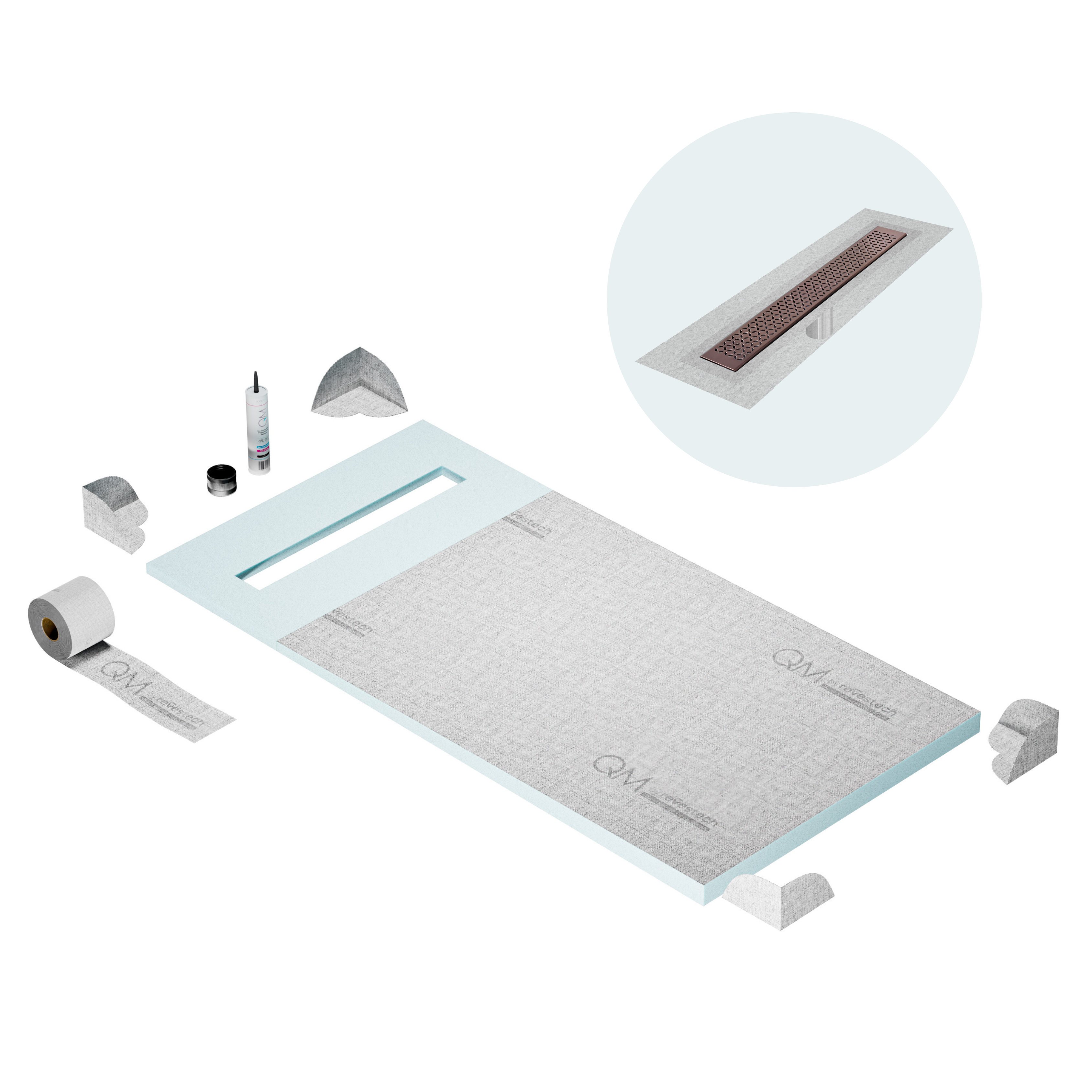 Curbless Lotus Shower Pan Kit Linear drain