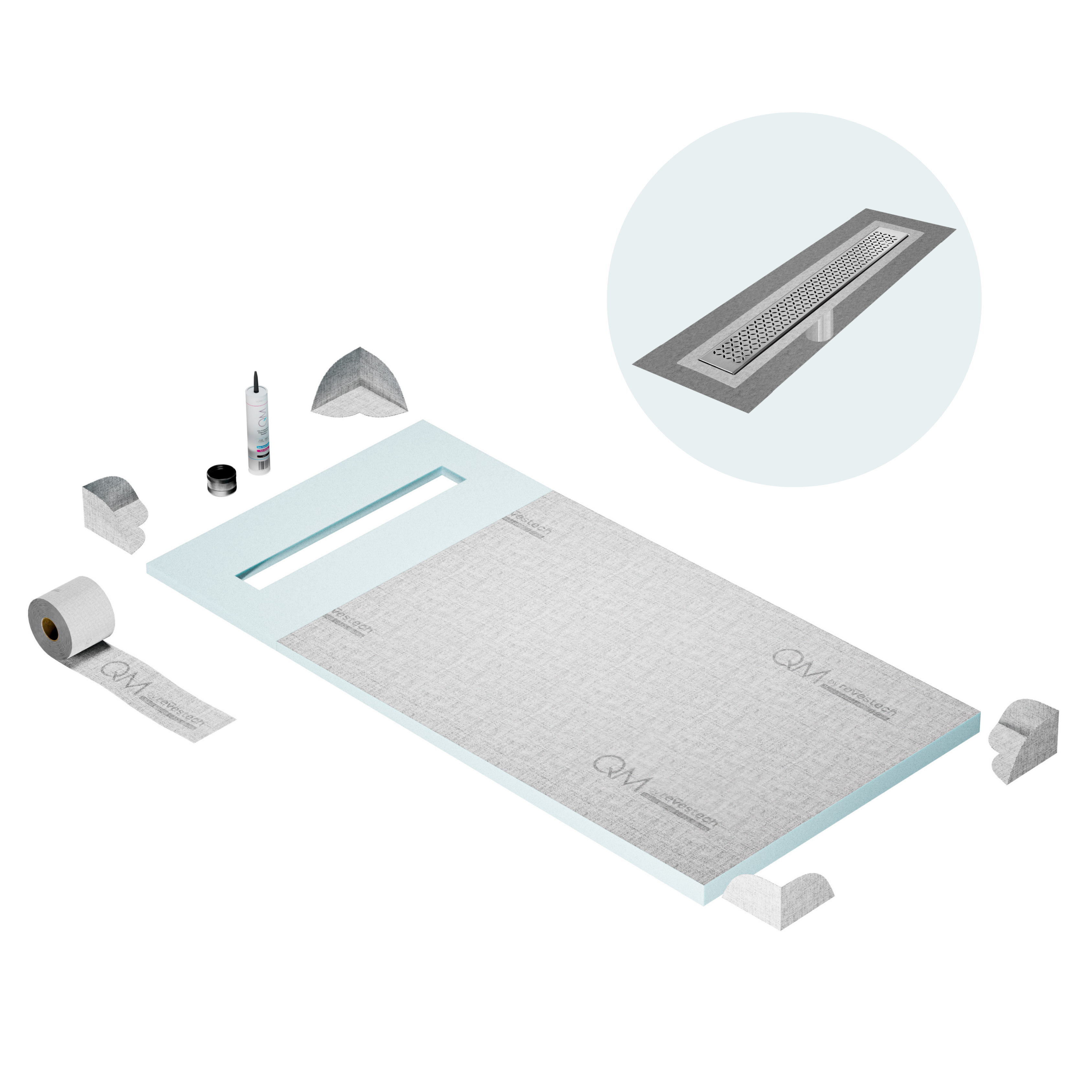 Curbless Lotus Shower Pan Kit Linear drain