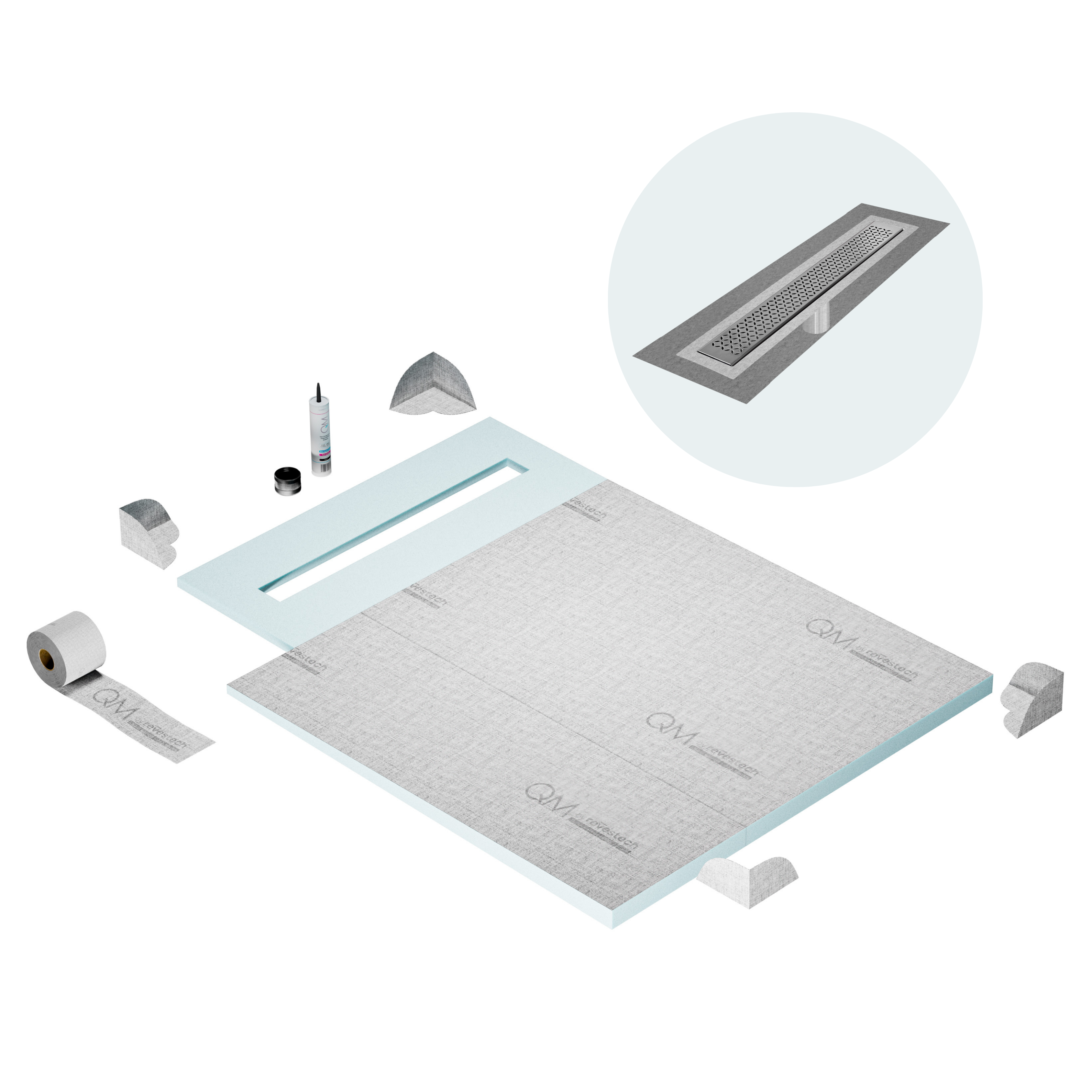 Curbless Lotus Shower Pan Kit Linear drain