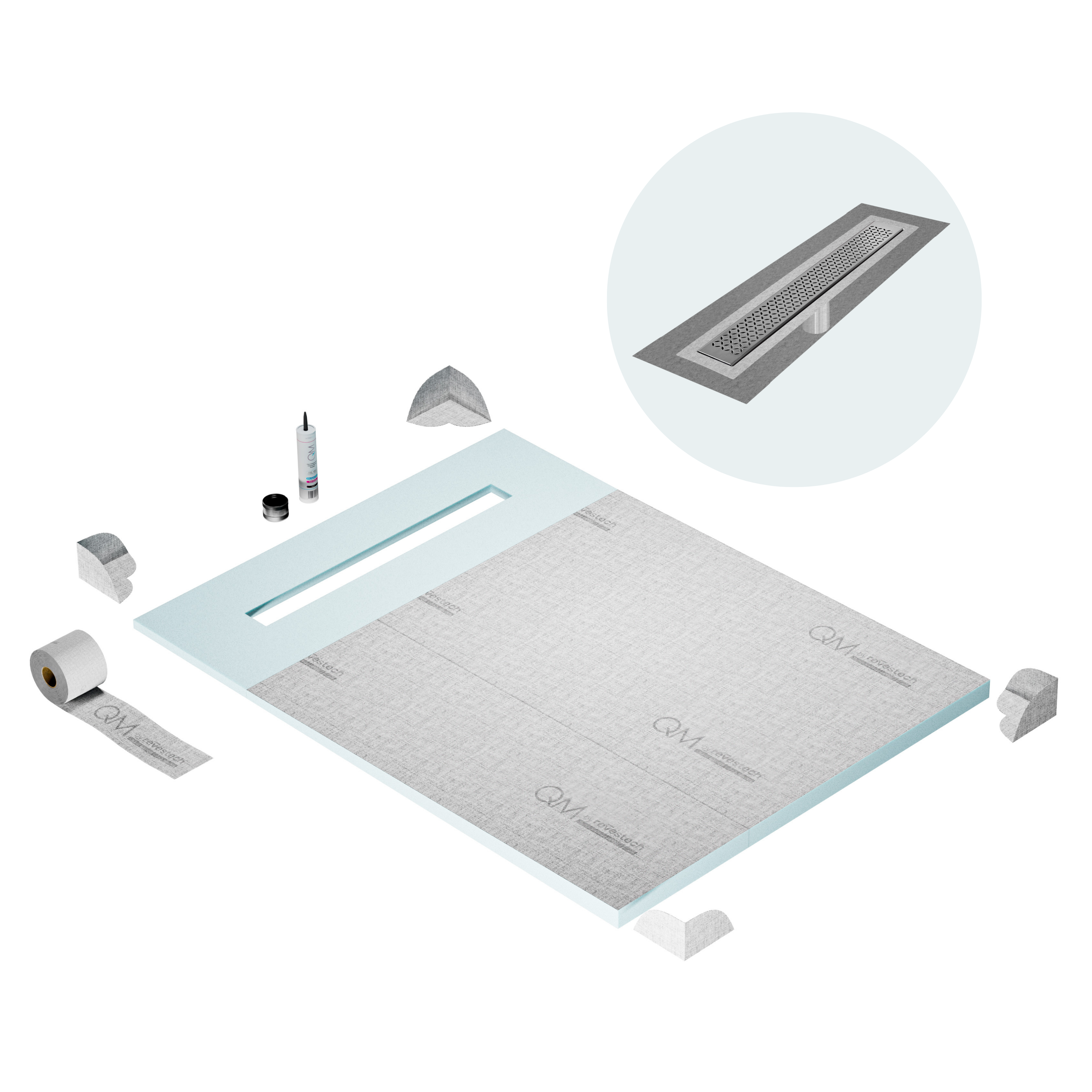 Curbless Lotus Shower Pan Kit Linear drain