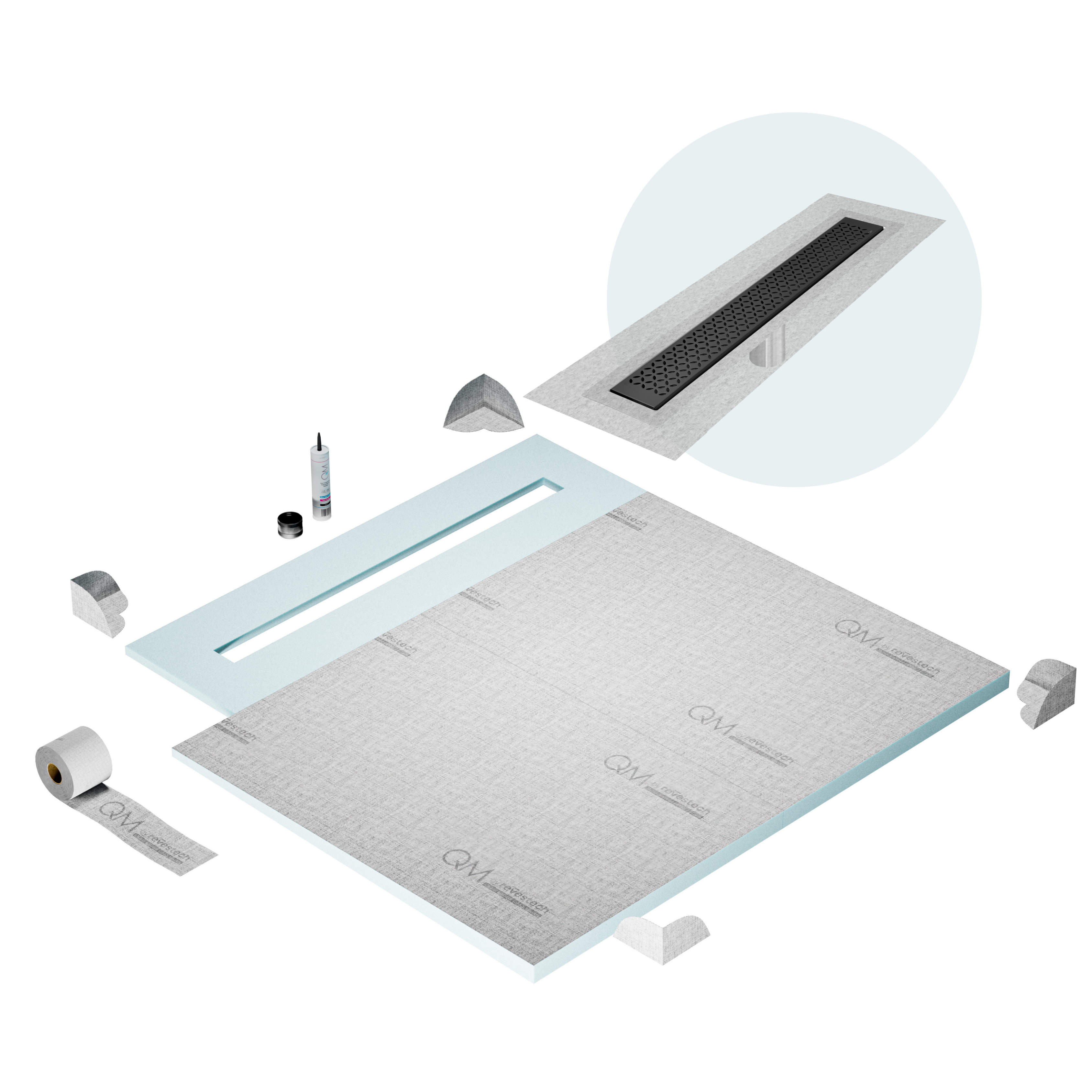 Curbless Lotus Shower Pan Kit Linear drain