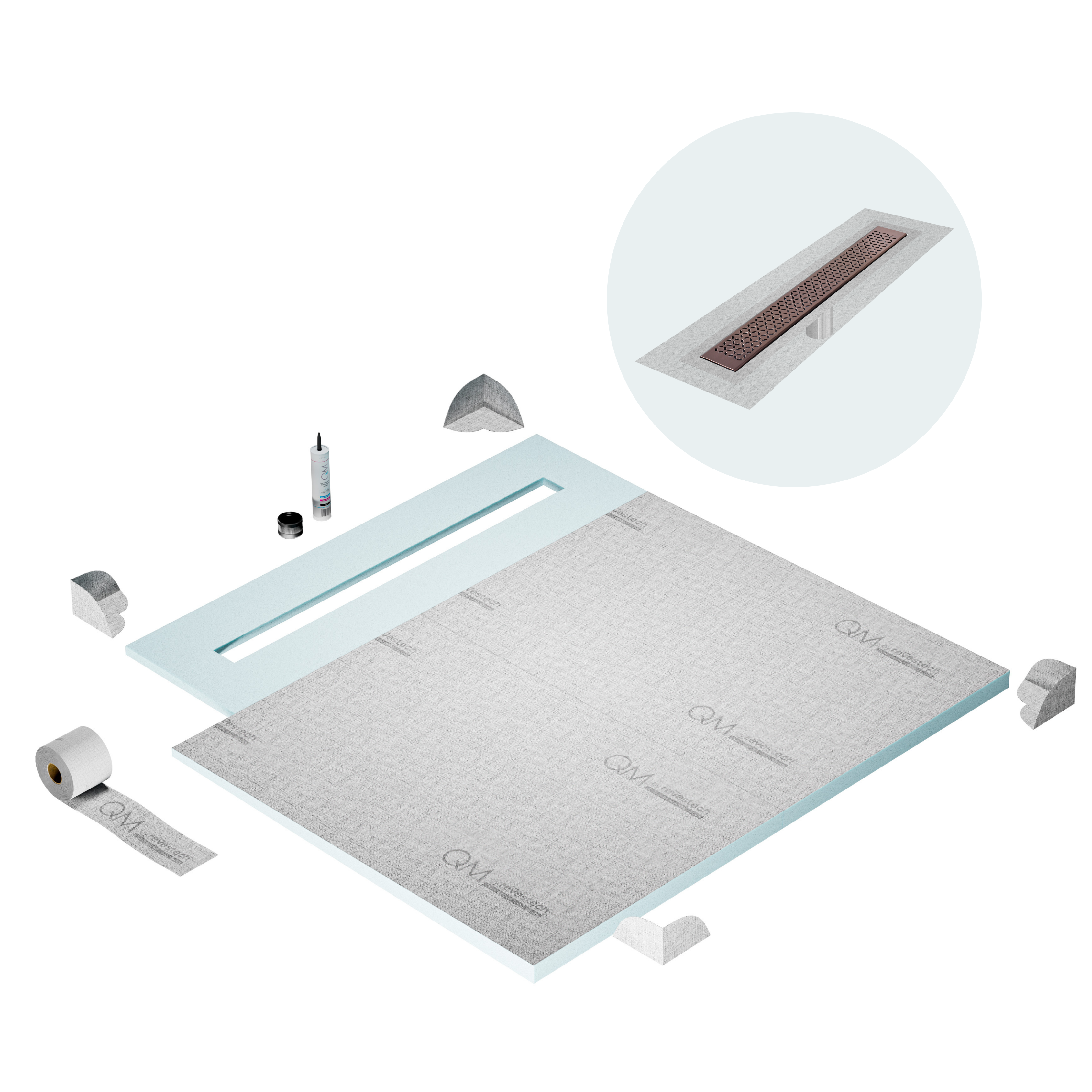 Curbless Lotus Shower Pan Kit Linear drain