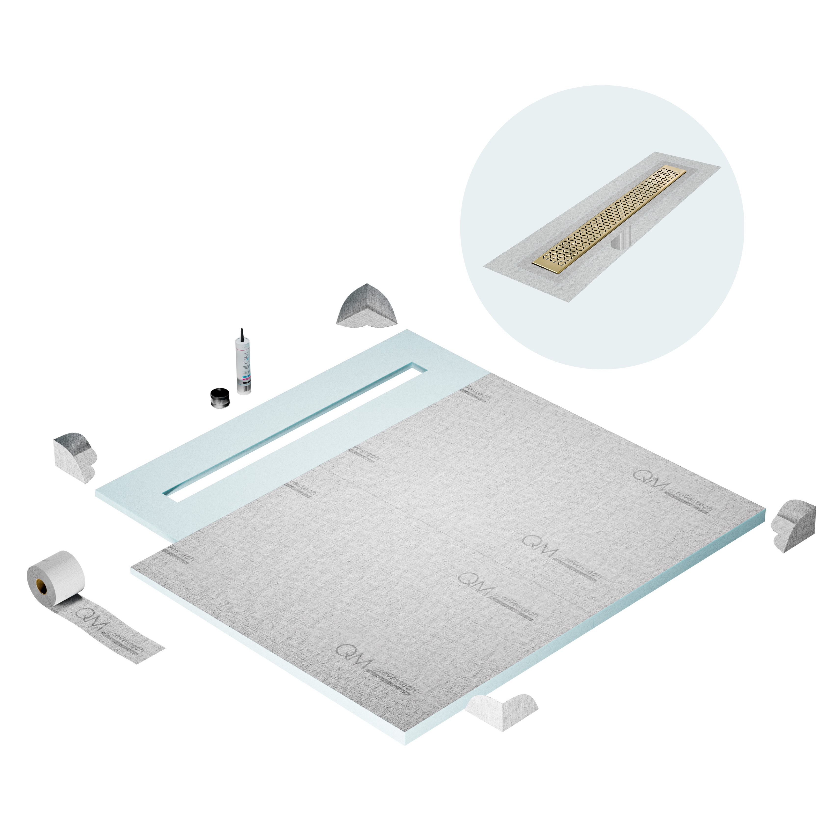 Curbless Lotus Shower Pan Kit Linear drain
